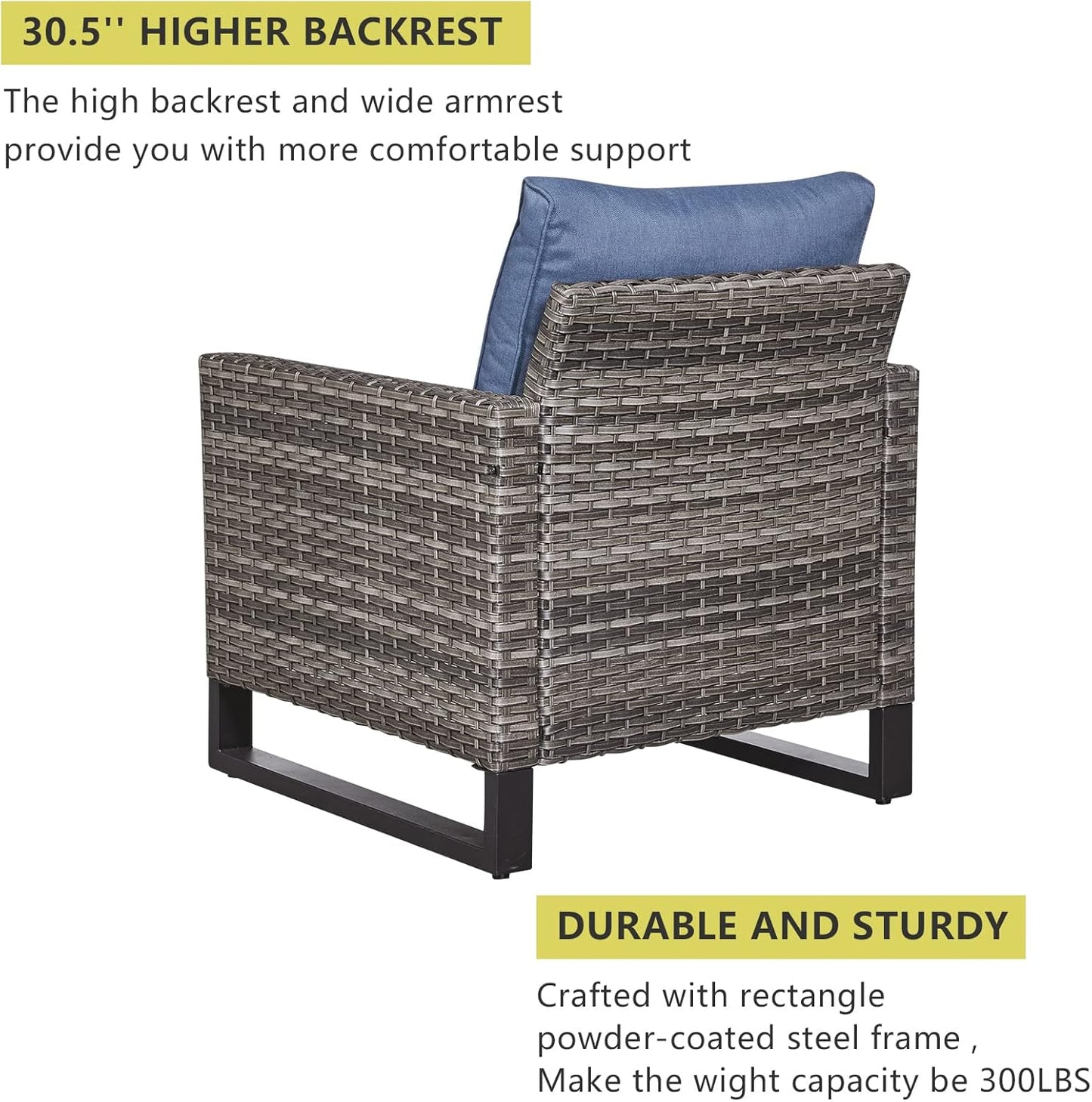 HUMMUH 7 Piece Patio Furniture Set with Fire Pit Table 41in 55,000 BTU,Wicker Outdoor Conversation Sets - Outdoor Chairs Set of 2 Patio Sofa for Porch,Garden,Backyard