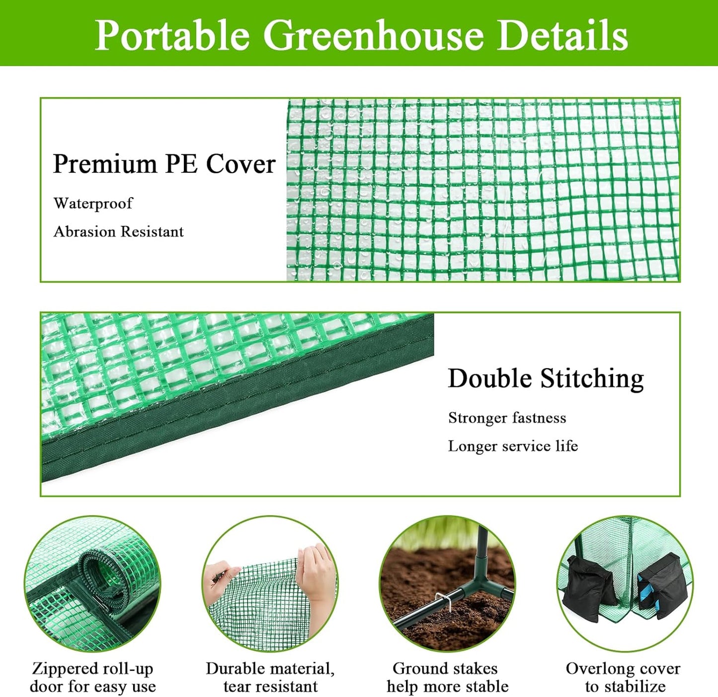 Ileading Small Greenhouse for Outdoor Indoor Portable Mini Garden Green House with Waterproof Pad, 4 Ground Stakes, 10 T-Shaped Plant Tags, Durable PE Plant Cover Tent, 36x36x42 Inch