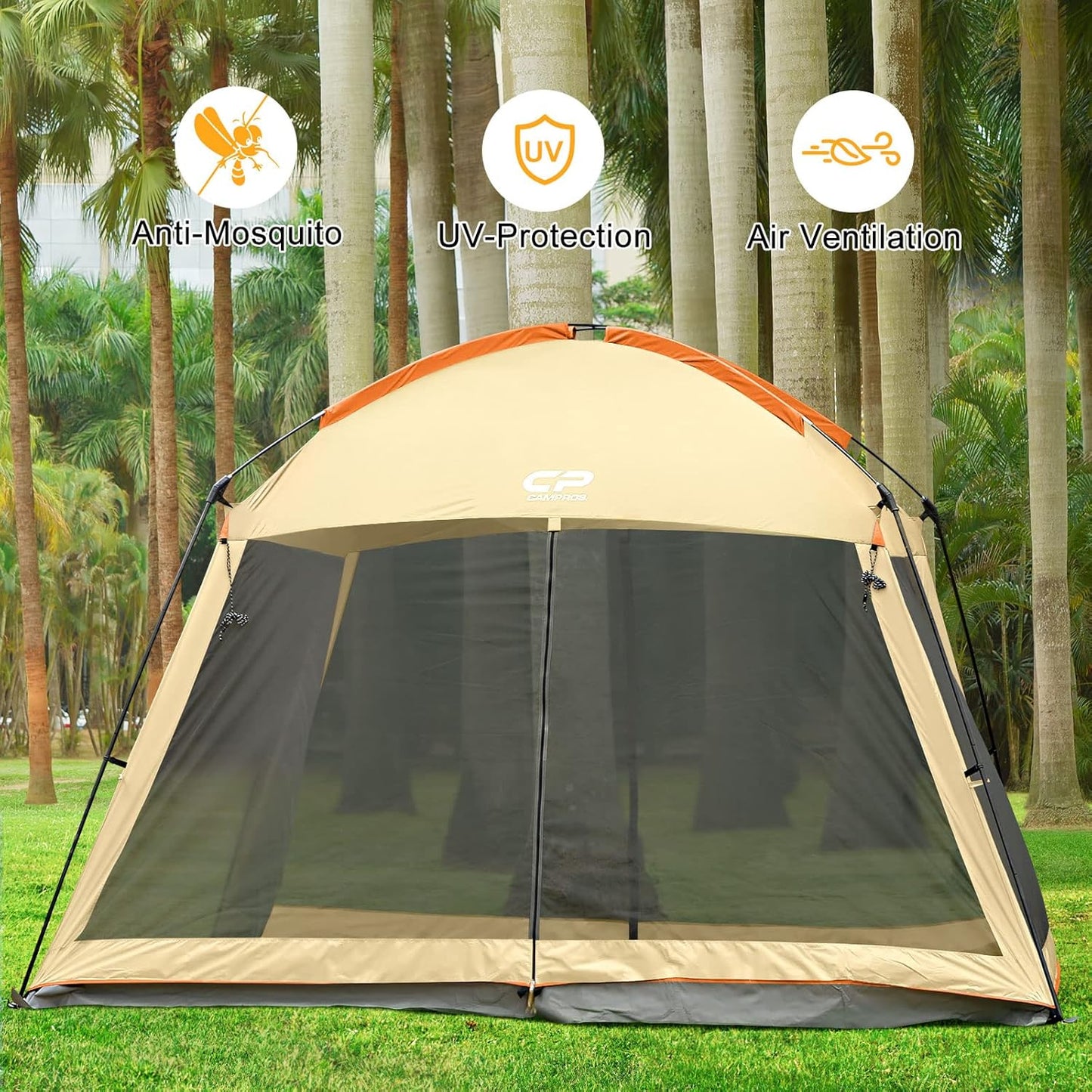 CAMPROS CP Screen House 12 x 12 Ft Screened Mesh Net Wall Canopy Tent Screen Shelter Gazebos for Patios Outdoor Camping Activities - Beige