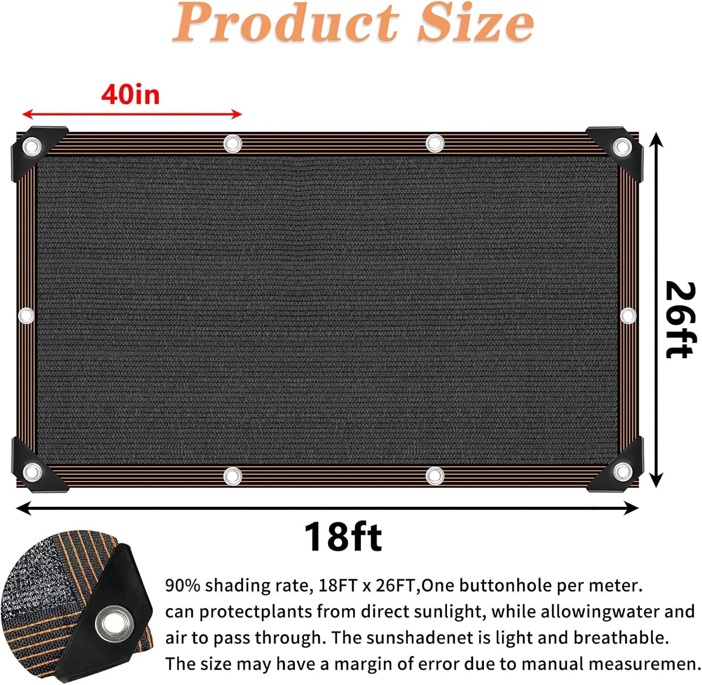 QLOFEI 18x26 FT Shade Cloth for Garden, 80-90% Sunblock Shade Neting Cover with Grommets, Sun Screens for Patio Plants Greenhouse, Mesh Tarp for Kennel Chicken Coop Pergola Outdoor