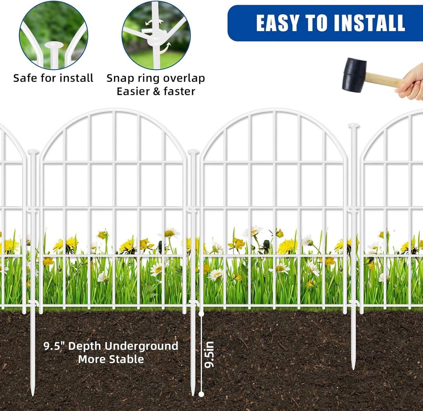 26 Pack Decorative Garden Fence, 17in X 28ft Arched No Dig Fence Border, Garden Edging Border, Rustproof Metal Animal Barrier with Ground Stake for Dog, Rabbit, Outdoor Yard Patio Decor, White