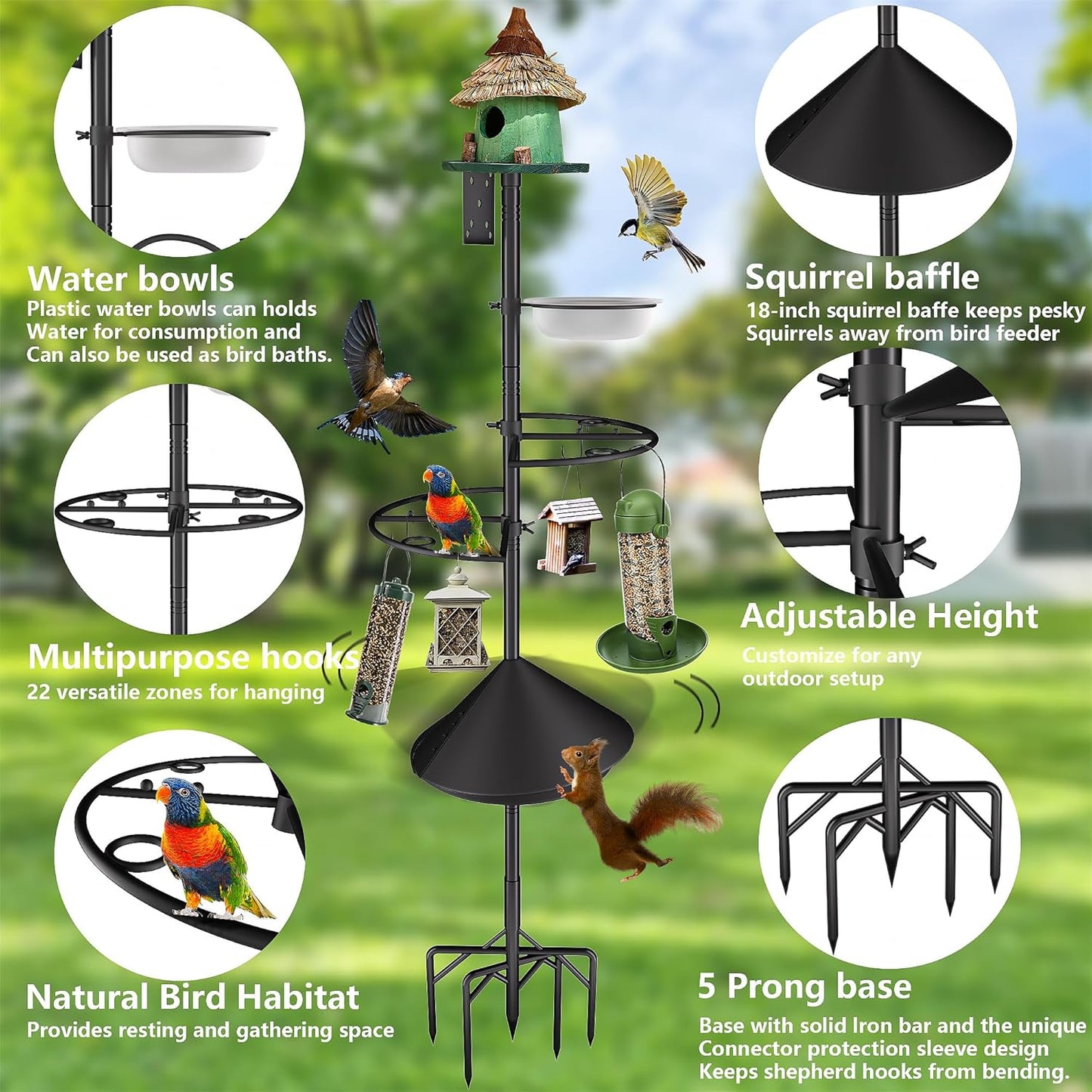Bird Feeder Pole Stand,95 Inch House Pole for Outdoors Weather Station,Heavy Duty Metal Mount Kit Adjustable Multifunctional Bird Feeder Set