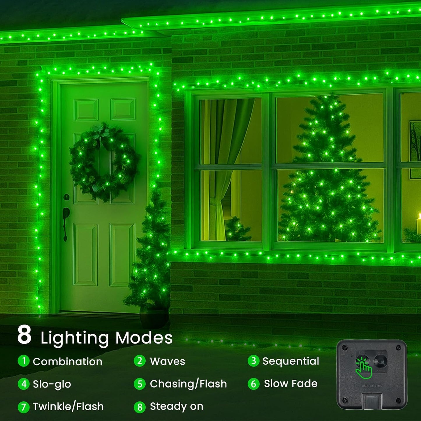 4 Pack 180FT Solar Halloween Lights Outdoor Waterproof, Super Bright 320 LED Solar String Lights with 8 Lighting Modes, Green Wire Twinkle Tree Light for Outside Xmas Party Decorations (Green)