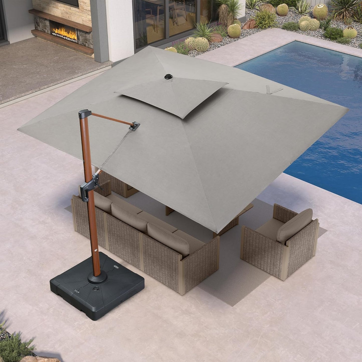 PURPLE LEAF 9' X 12' Patio Large Cantilever Umbrella Outdoor Square Wood Umbrellas Offset Umbrella Heavy Duty Sun Umbrellas for Garden Deck Pool, Heather Taupe