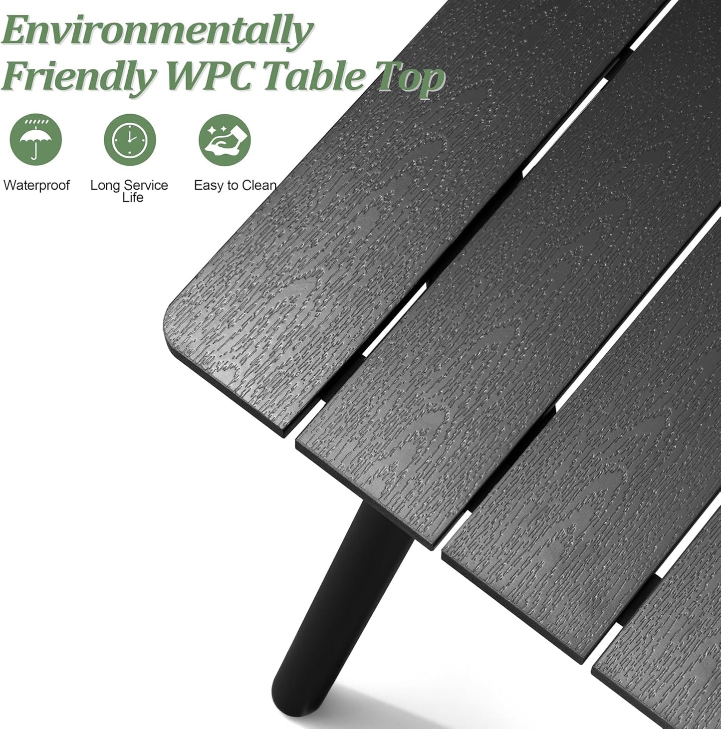 Outdoor Dining Table for 6-8, 82.7 inch Patio Dining Table with Wooden-Like Top and Aluminum Frame, Rectangular Table with Umbrella Hole Outdoor Furniture, Only Table, Black