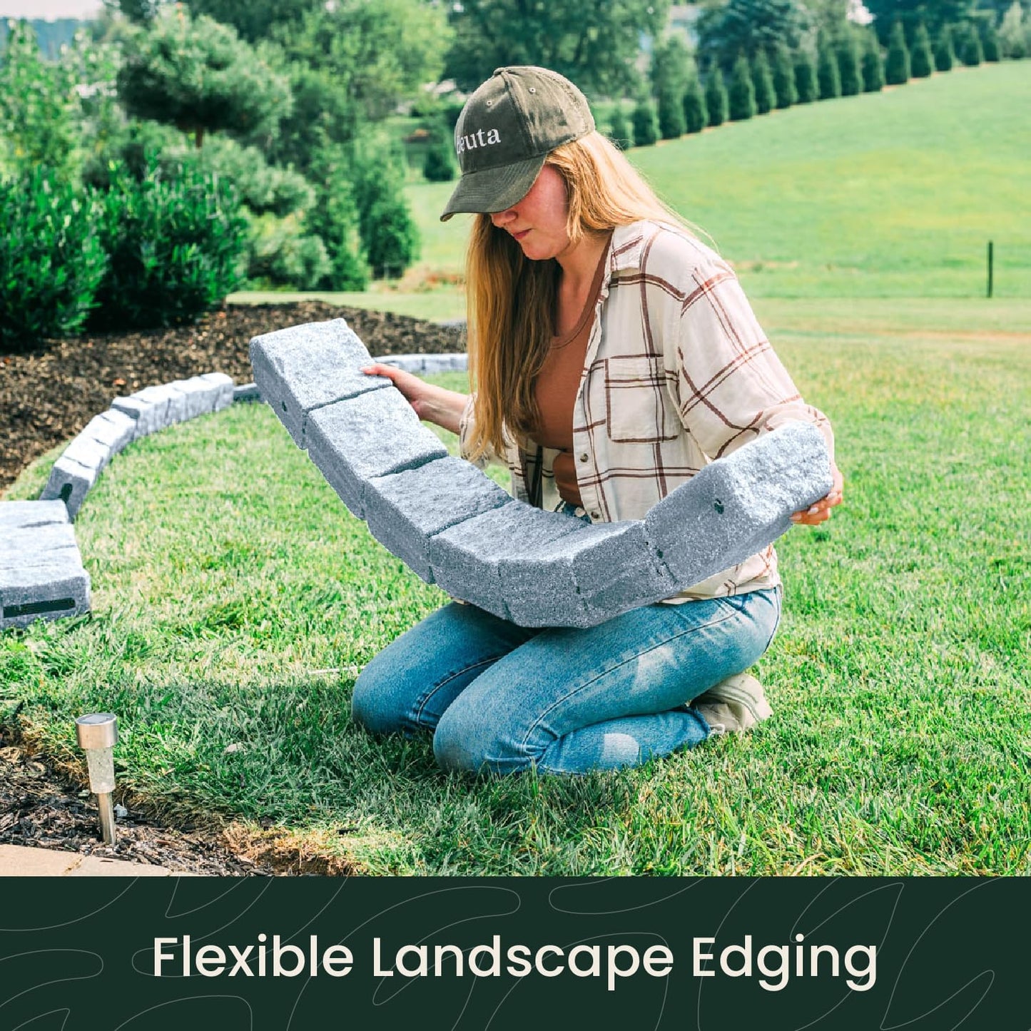 Beuta Landscape Edging | Garden Edging Border | Faux Stone Blocks for Lawn Edging, Flower Beds & Yard Edging – 4 Pack | Each Section Has 6 Blocks 48" L x 4" W x 6.5" H | 8 Spikes | Greystone