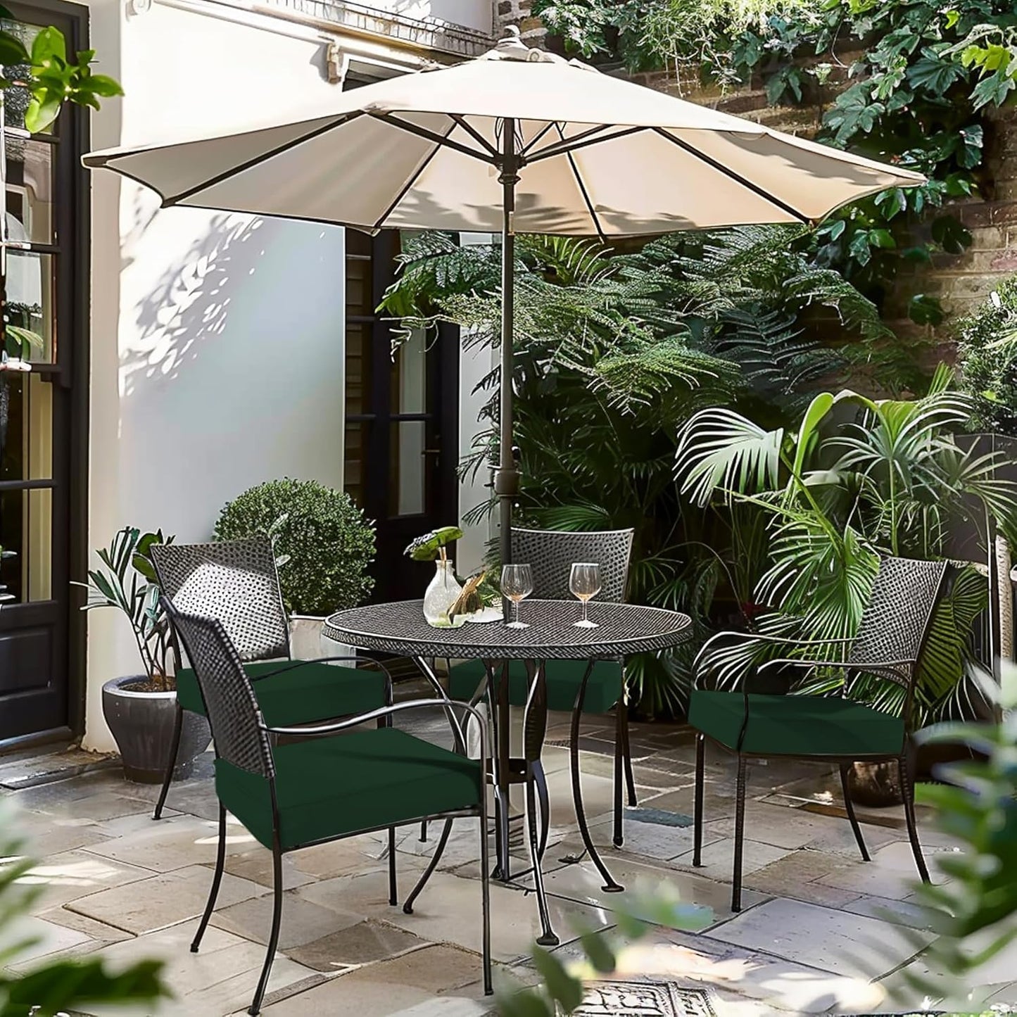 Favoyard Patio Chair Cushions 18.5 x 16 x 3 Inch Waterproof Outdoor Seat Cushions for Patio Furniture 3-Year Color Fastness Garden Sofa Couch Chair Pads with Handle & Adjustable Straps Set of 2, Green