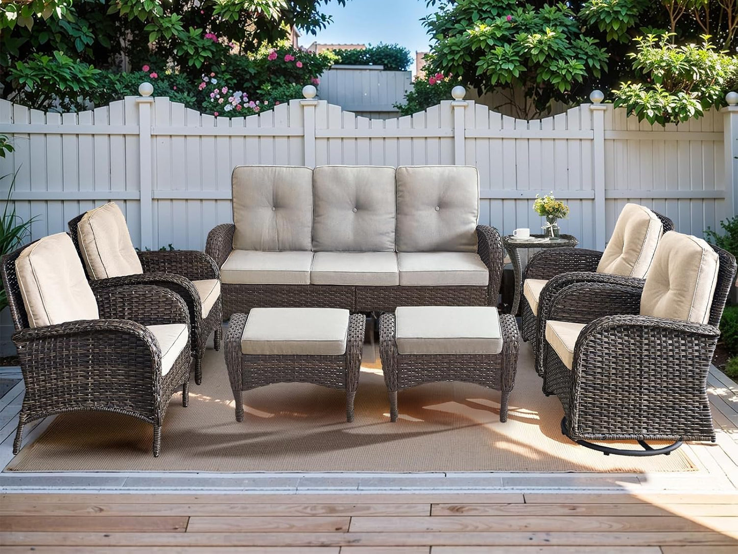 HUMMUH 8-Piece Outdoor Patio Furniture PE Wicker Patio Conversation Set,High Back Patio Couch with Ottomans Outdoor Chairs for Backyard,Porch,Deck