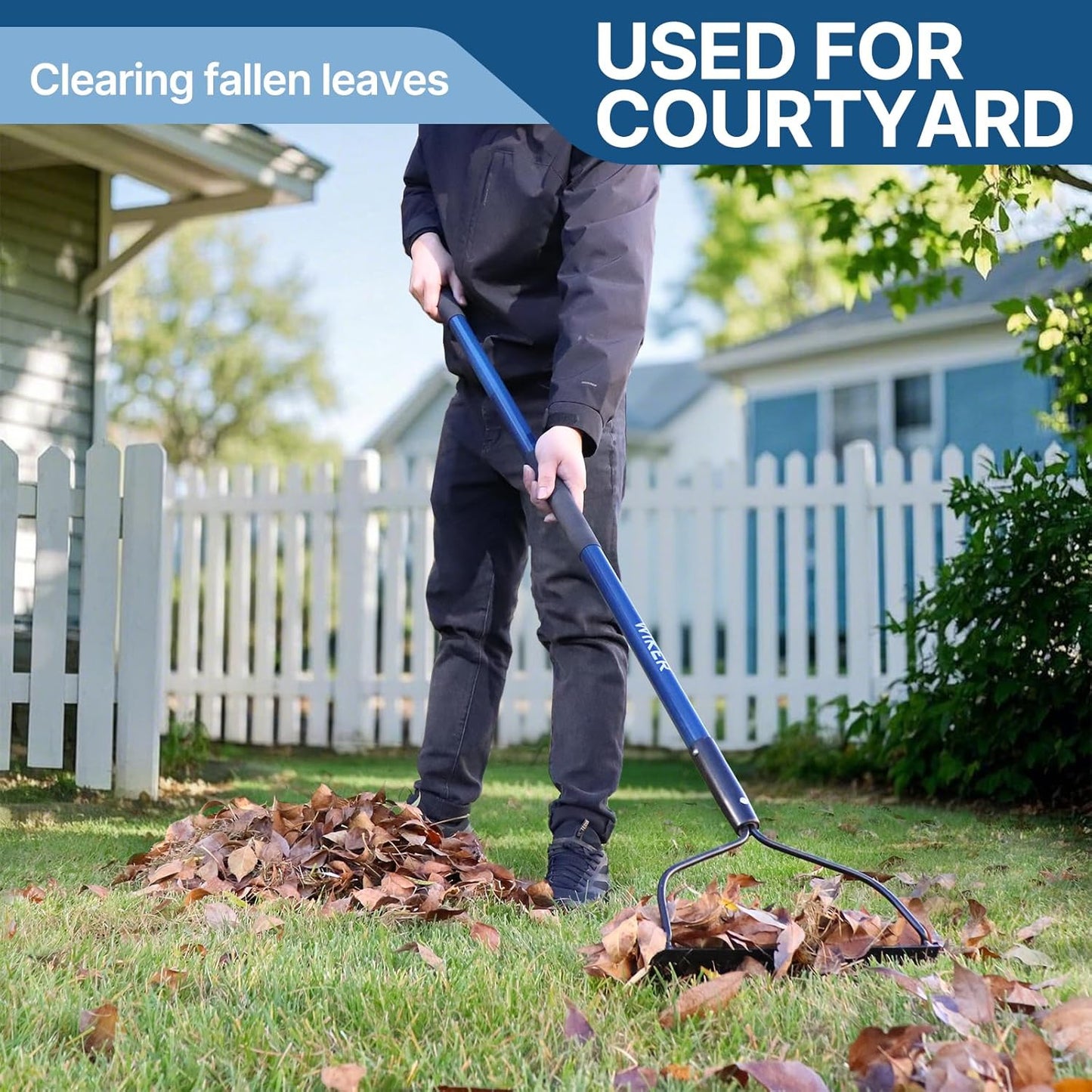 57 Inch Heavy Duty Garden Rake with Blue Fiberglass Handle - 14-Tooth Metal Yard Rake for Gardening, Farming, and Yard Work - Durable Hard Rakes for Heavy Duty Use