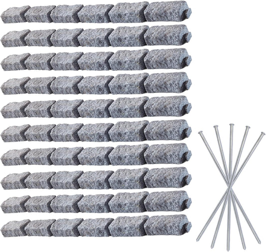 Beuta Landscape Edging | Garden Edging Border | Faux Stone Bricks for Lawn edging, Flower beds, Pathways & Yard Edging– 10 Packs | Each Section Has 6 Bricks 48"L x 4"W x 2.25"H | 30 Spikes |Greystone