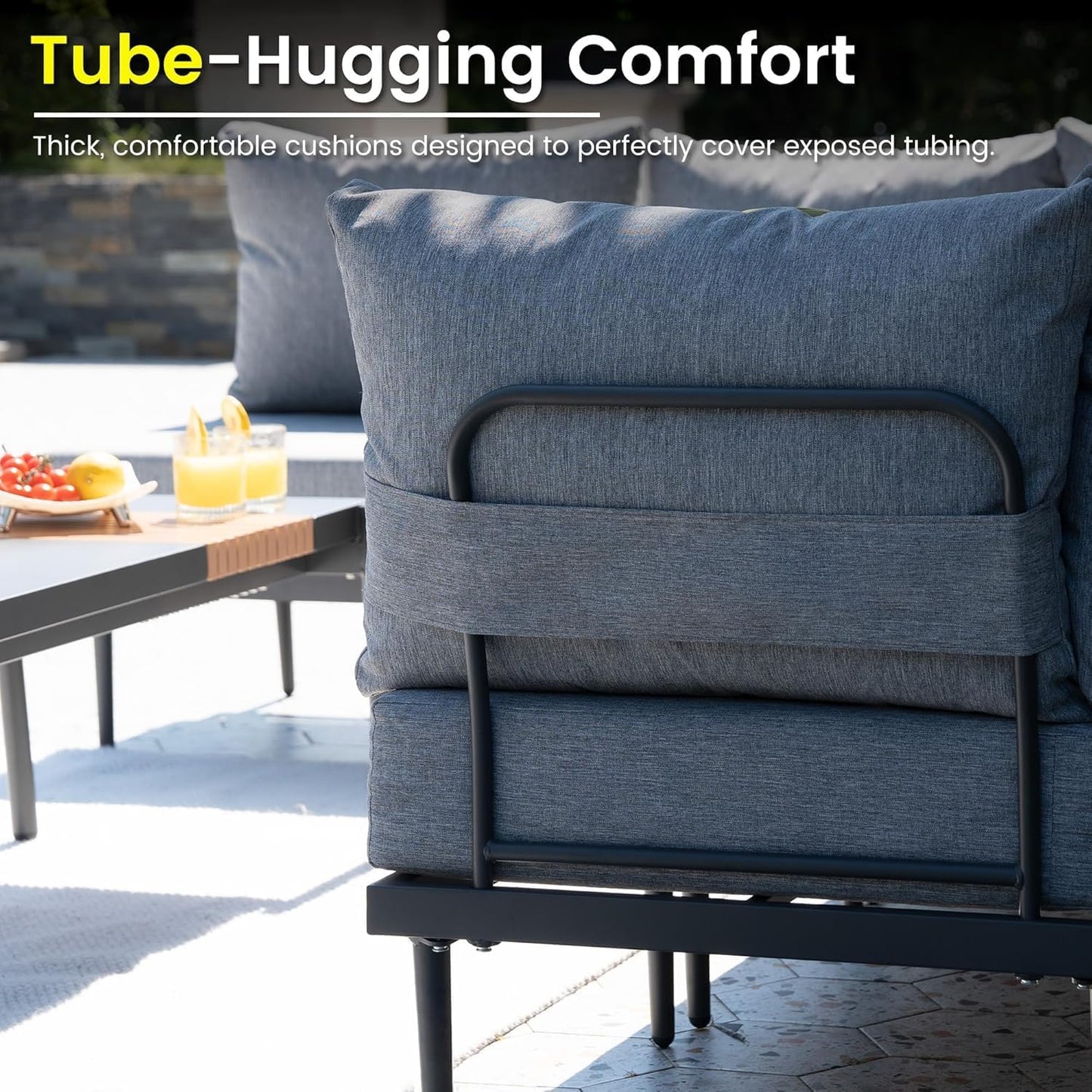 Sundale Outdoor 9 Pieces Metal Patio Furniture Set, Outdoor Sectional Sofa w/6 Inch Olefin Cushion and Coffee Table, Modern Outdoor Conversation Sets