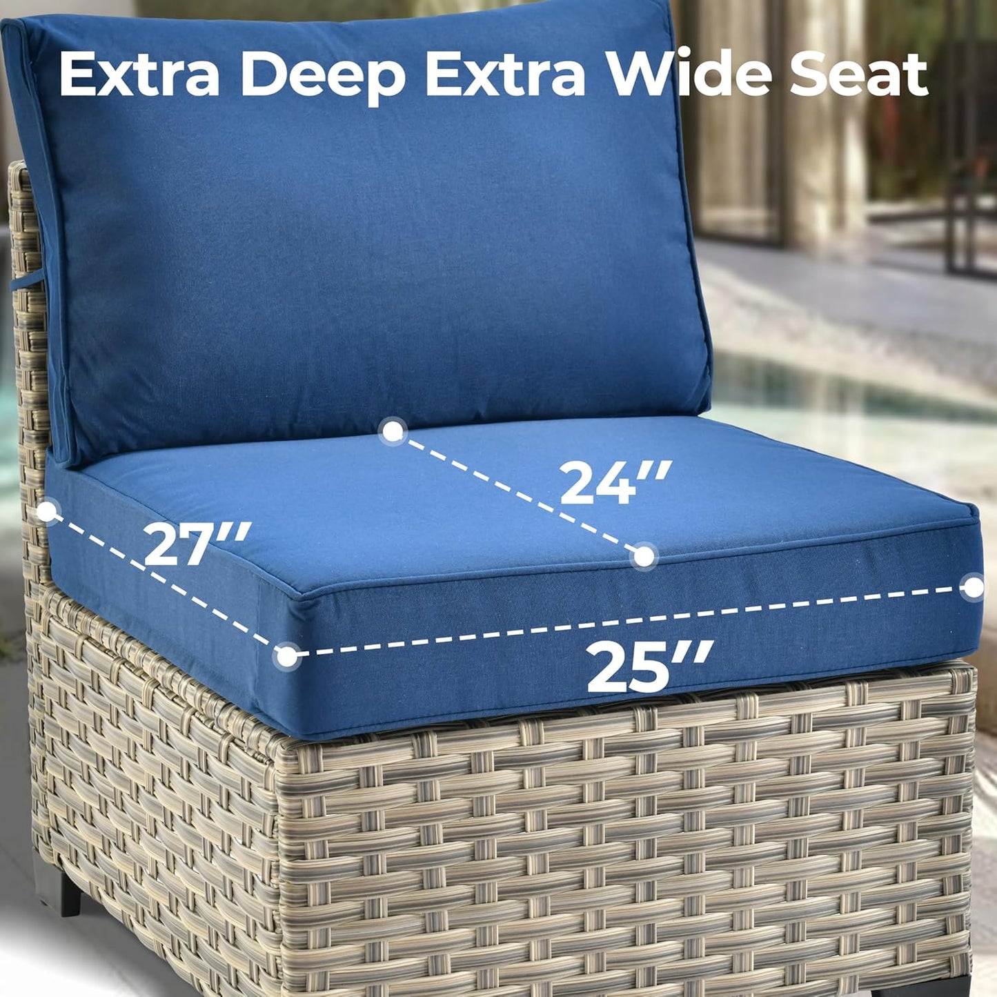 HOOOWOOO Outdoor Sectional Patio Furniture Set,8 Pieces Wicker Conversation Sets,Extra Deep Out Door Sofa Outside Furniture Couch with Swivel Chairs Ottoman,Navy Blue