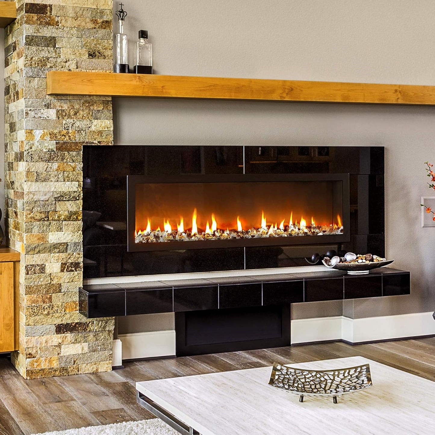 Mr. Fireglass Blended Reflective Fire Glass for Fire Pit Fireplace and Landscaping, 10 Pounds 1/4 Inch Mixed Colored High Luster Fire Rocks for Outdoor and Indoor Use Copper+Gold+Platinum