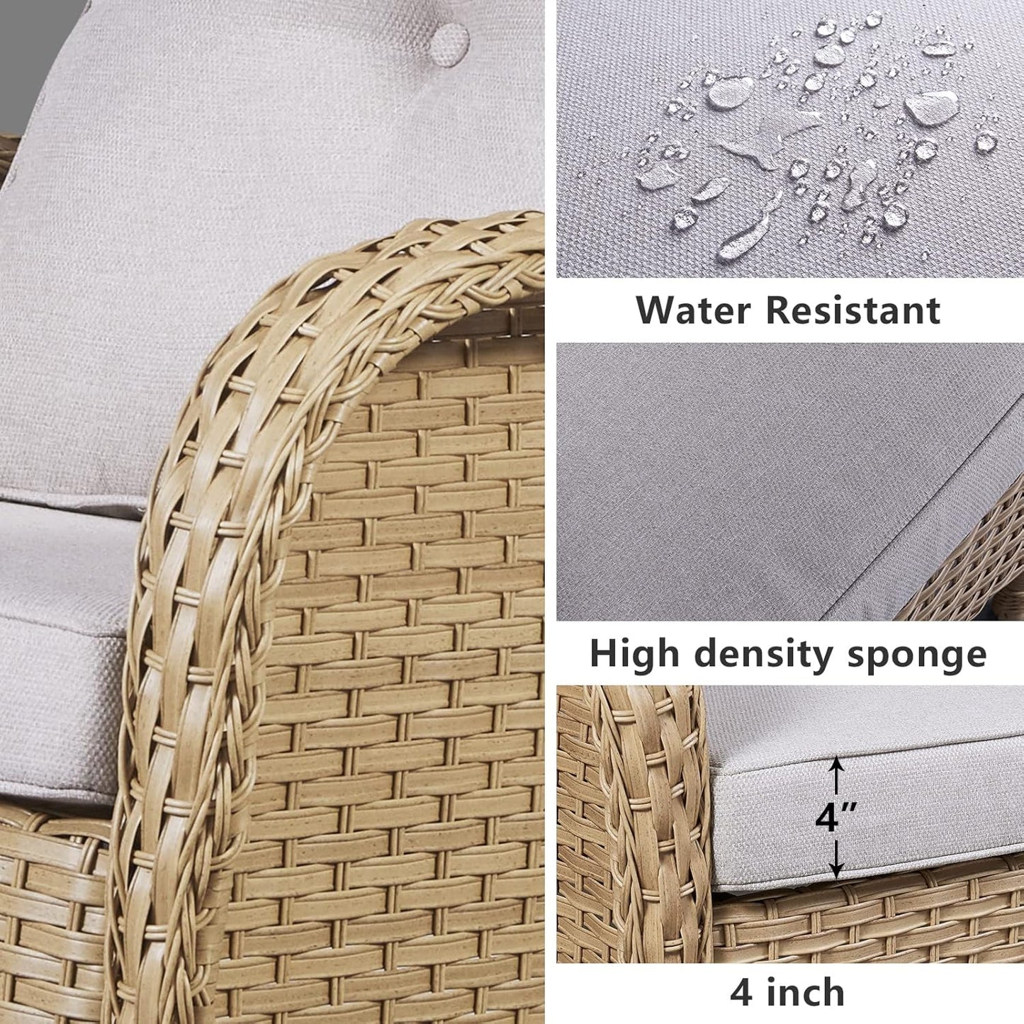 HUMMUH 5-Piece Patio Furniture Wicker Outdoor Conversation Set,All-Weather Rattan Swivel Chairs Bistro Set with Loveseat Coffee Table for Backyard,Poolside,Deck (Yellow/Beige)