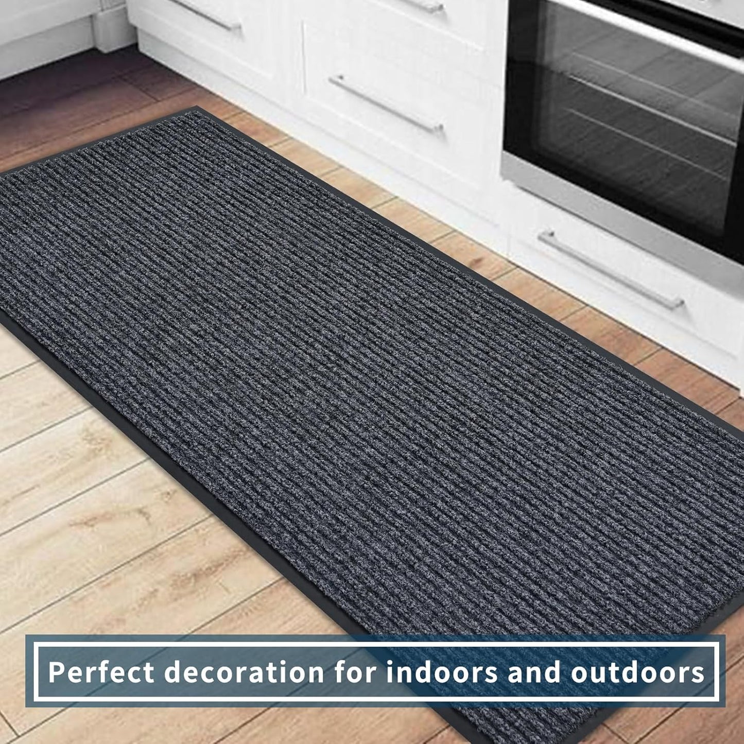 fani Heavy Duty Large Outdoor Indoor Entrance Black Doormat Waterproof Low Profile Entrance Rug Front Door Mat Patio Anti-Skid Rubber Back, 35x72 inch (Gray)