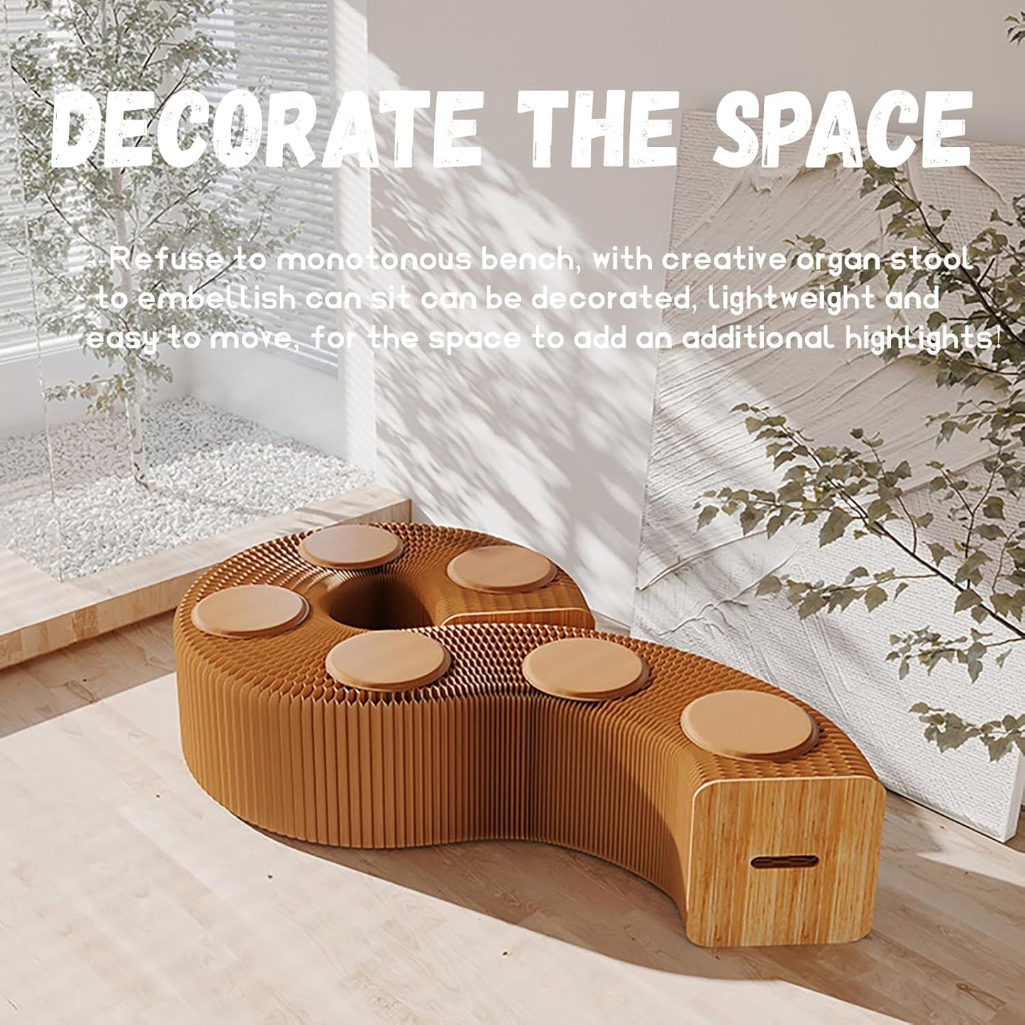 Foldable Kraft Paper Stool, Honeycomb Accordion Folding Bench, Collapsible Paper Stool for Small Spaces, Portable Footrest and Side Table for Living Room and Office,Brown-30×30×600cm