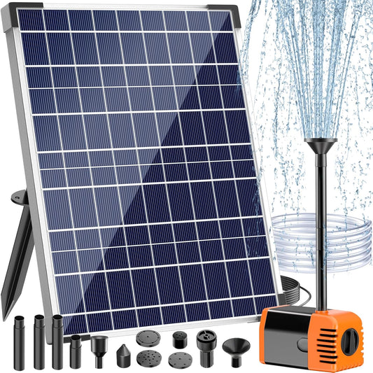 Antfraer Solar Pond Pump, 25W Solar Water Pump with 410GPH Adjustable Flow, Solar Fountain Pump 6.6FT Tubing/16.5FT Cord for Garden, Fish Ponds, Waterfall, Fountain Water Features