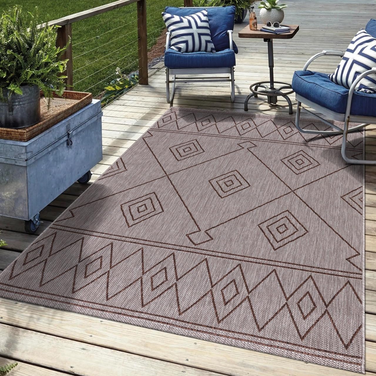 Keen Home Design Terrace Outdoor Area Rug - 4x6 Washable Indoor/Outdoor Rug for Patio, Kitchen, Balcony, Beach, Garden, Deck and Porch, Size: 3'10"x5'7"