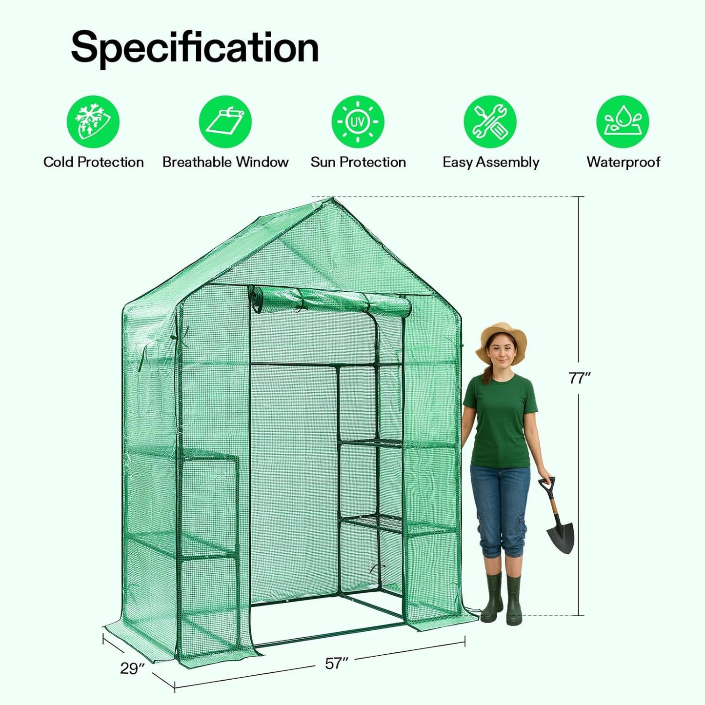 VIVOSUN 57 x 29 x 77-Inch Mini Walk-in Greenhouse with Windows, Shelves and Anchors, Plant Garden Hot House