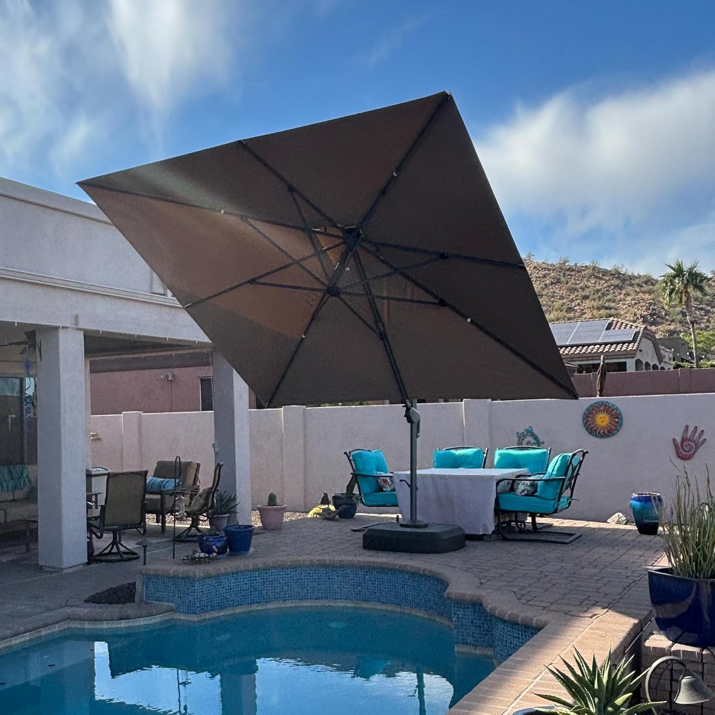 PURPLE LEAF 11ft Patio Umbrella with Base Included Large Offset Umbrella Hanging Double Top Square Cantilever Outdoor Umbrella for Garden Deck Backyard Pool Taupe