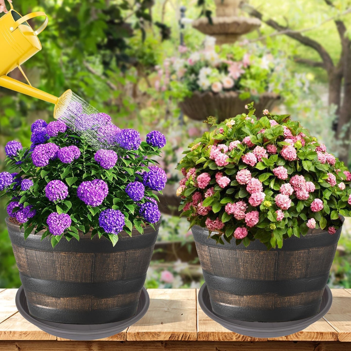 2 Pack of 26 inch Plant Saucer, Large Plant Tray, Heavy Sturdy Plant Drainage Tray for Indoors, Bird Bath Bowls, Sturdy Plastic Pot Tray for Planter 23 24 25"(Brown)