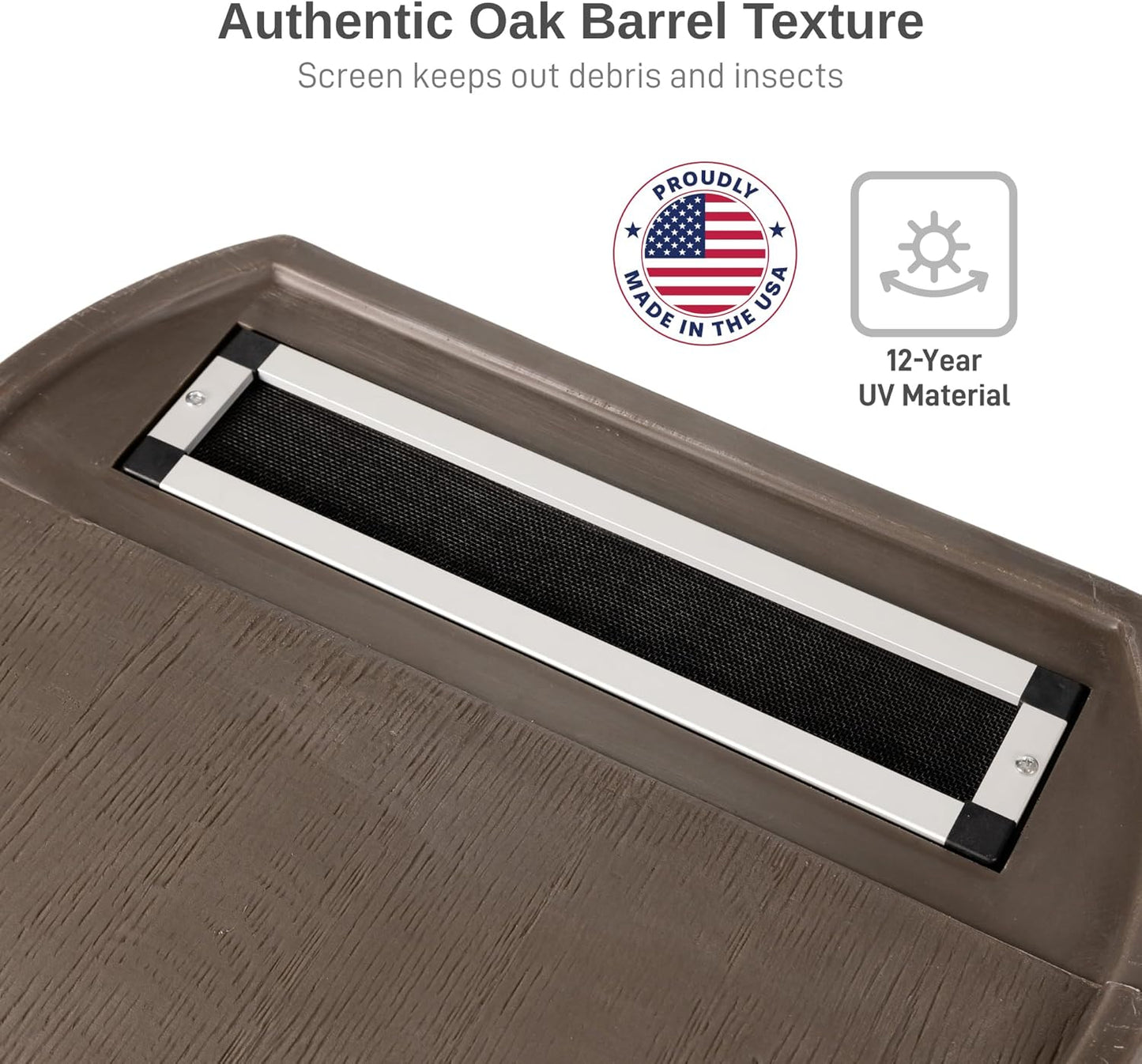 50-Gallon Rain Barrel with Brass Spigot, Flat Back Rain Water Collection Barrel, Walnut Color