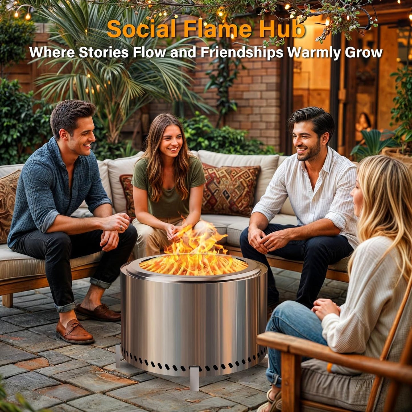 HGD 27.5" Smokeless Fire Pit with Stand, Stainless Steel Wood Burning Firepit for Friends & Family Gatherings, Secondary Combustion Outdoor Patio Stove for Garden BBQ & Bonfire