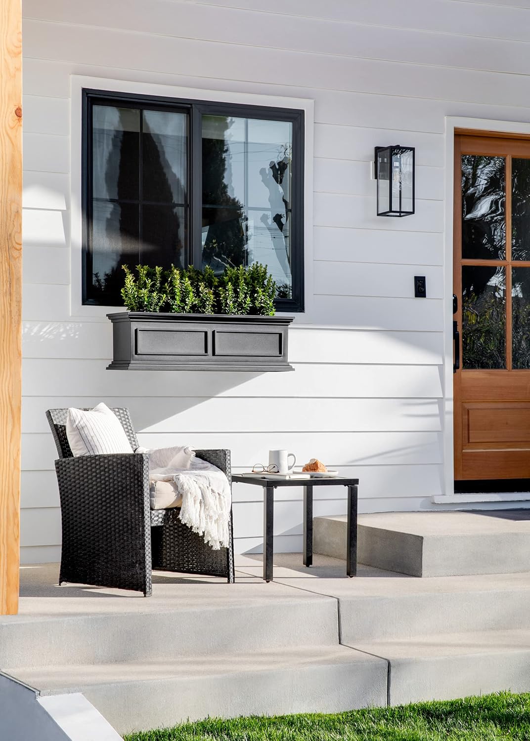 Veradek Brixton Series Plastic Railing Planter - Rectangular Planter for Outdoor Deck/Balcony | Crack-Resistant with Adjustable Rail Attachment | Classic Estate Design for Herbs, Succulents, Flowers