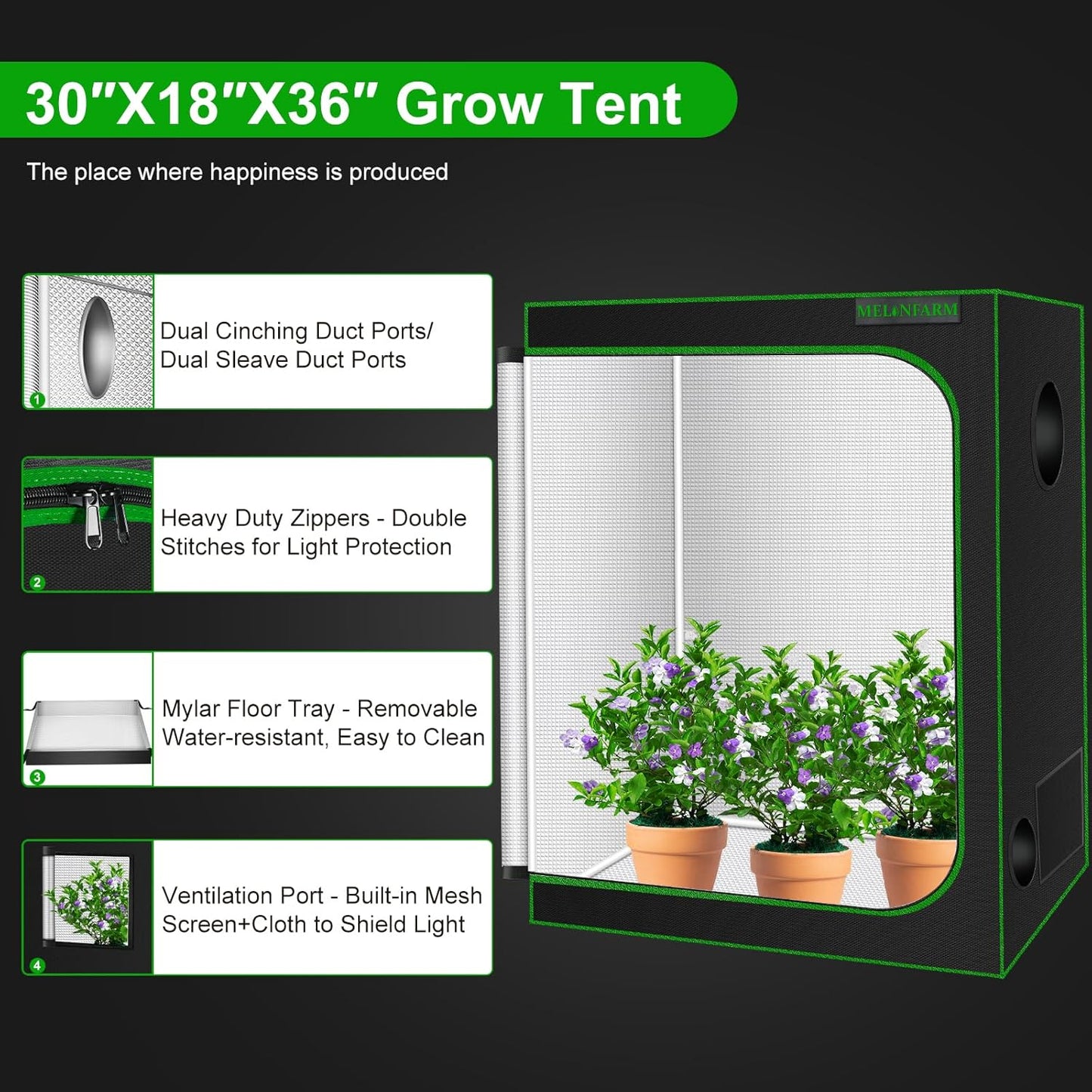 MELONFARM Small Grow Tent for Aerogarden，32”x24”x28” ，Hydroponics Growing System ，Highly Reflective 600D Diamond Mylar Canvas with Ventilation window and Floor Tray for Hydroponic Indoor Plant Growing