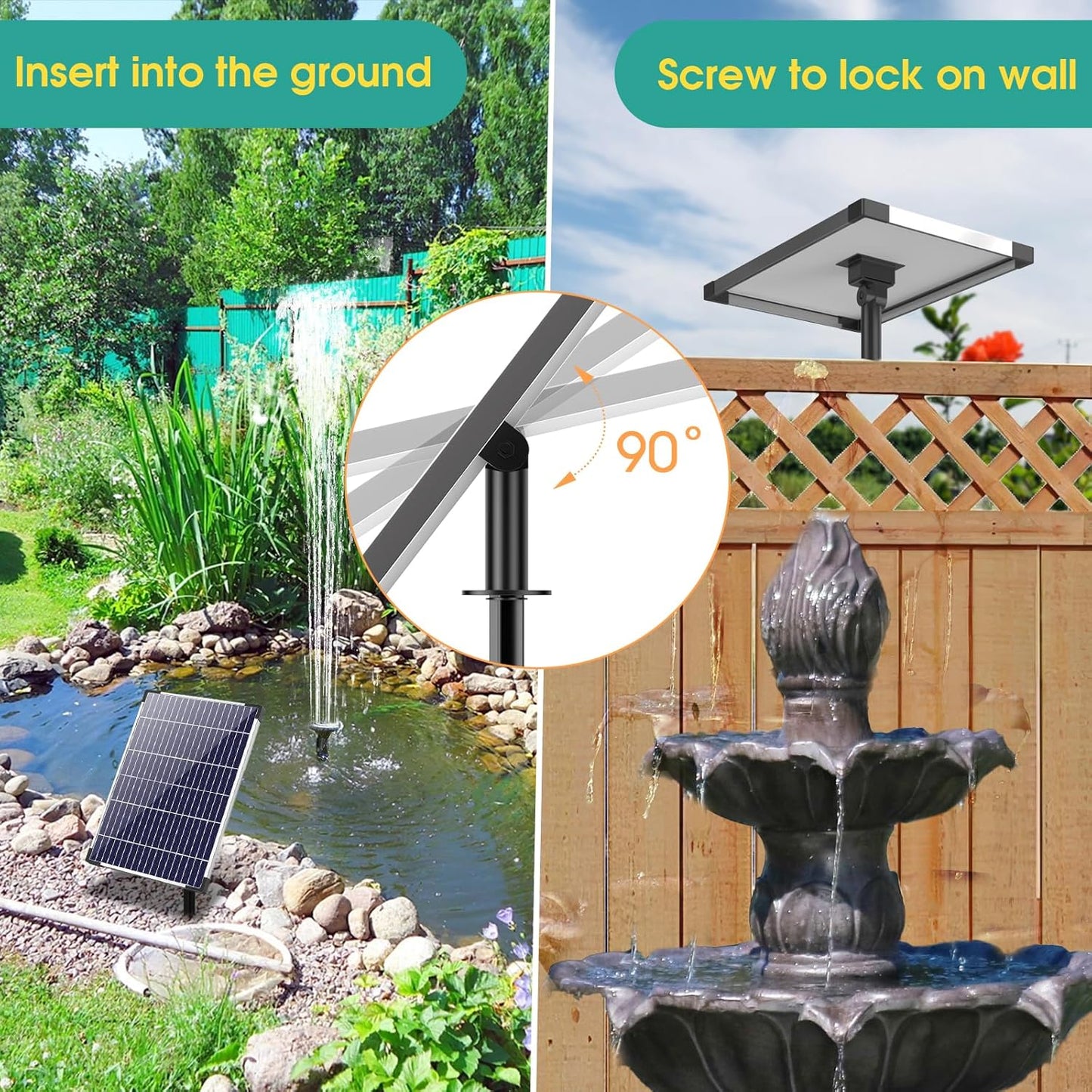 12W Solar Fountain Pump, Solar Powered Water Pump 160GPH Adjustable Flow, Solar Water Fountain Pump with 16.5Ft Cord Length/6.6Ft Tubing for Ponds, Fish Tank, Wildlife Garden, Fountains
