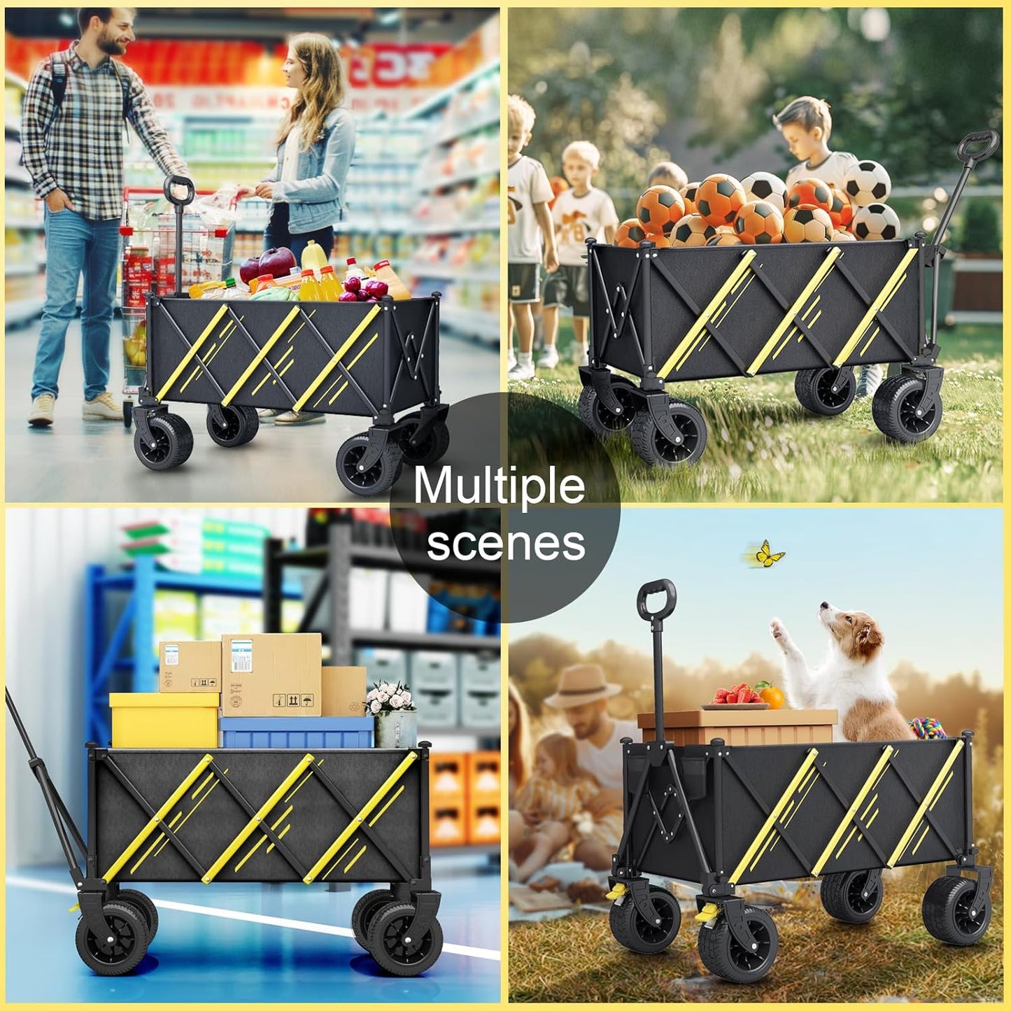 Wagons carts Foldable，Collapsible Wagon Foldable Wagon, Gather Heavy Duty Garden cart, Portable cart，Pets carts，with Large All-Terrain Beach Wheels and Drink Holder for Sports, Shopping, Camping