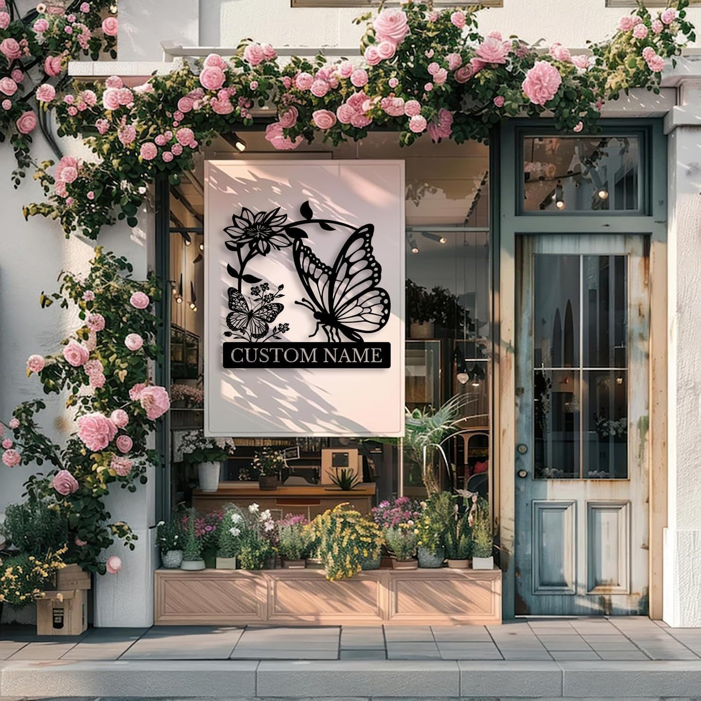 Custom Butterfly Metal Sign,Personalized Butterfly House Number Signs,Personalized Gardener Name Sign,Garden Patio Wall Decor (Style-5)