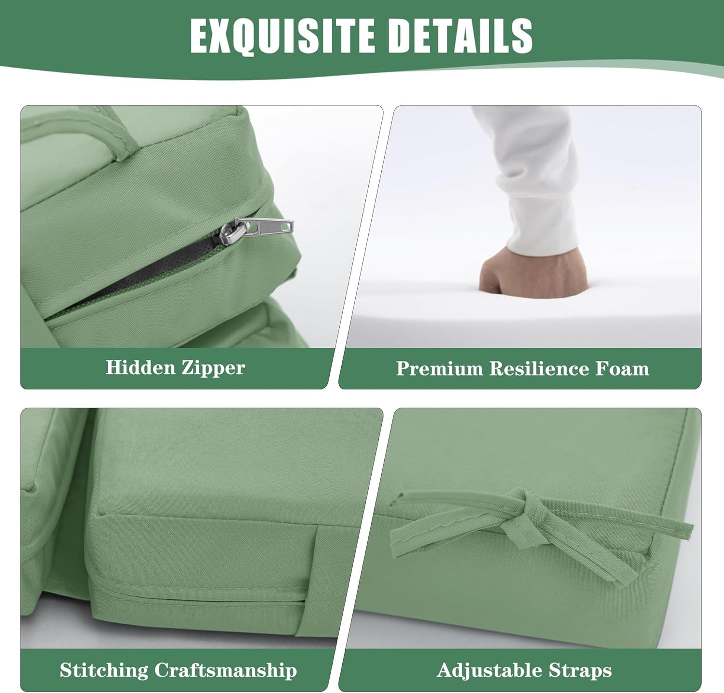 Chaise Lounge Cushions Outdoor - Waterproof and Fade Resistant Sun Lounger Replacement Cushions - Patio Lounger Pads with Removable Cover for Pool, Deck, Lawn, 80 x 26 x 3 Inch, Sage Green