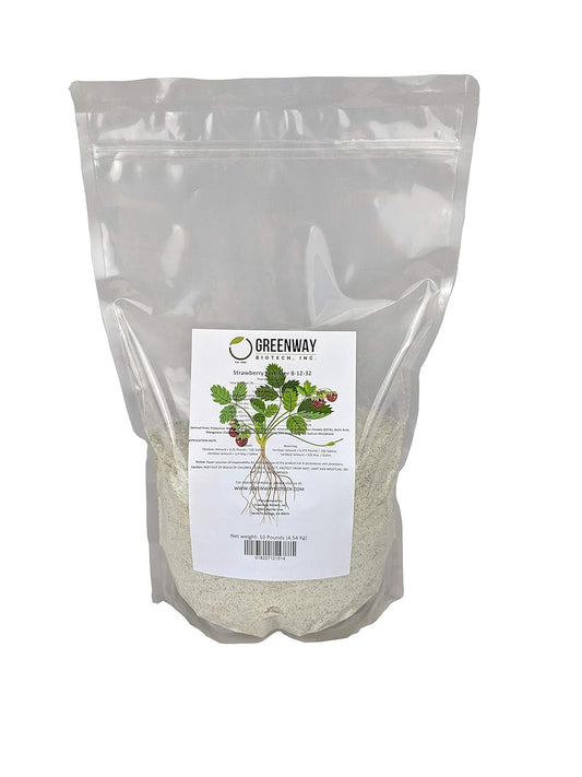 Greenway Biotech Strawberry 8-12-32 Fertilizer Powder 100% Water Soluble Plus Trace Minerals- Includes Essential Chelated Micronutrients for Tasty Fruits (10 Pounds 2000 Gallons)