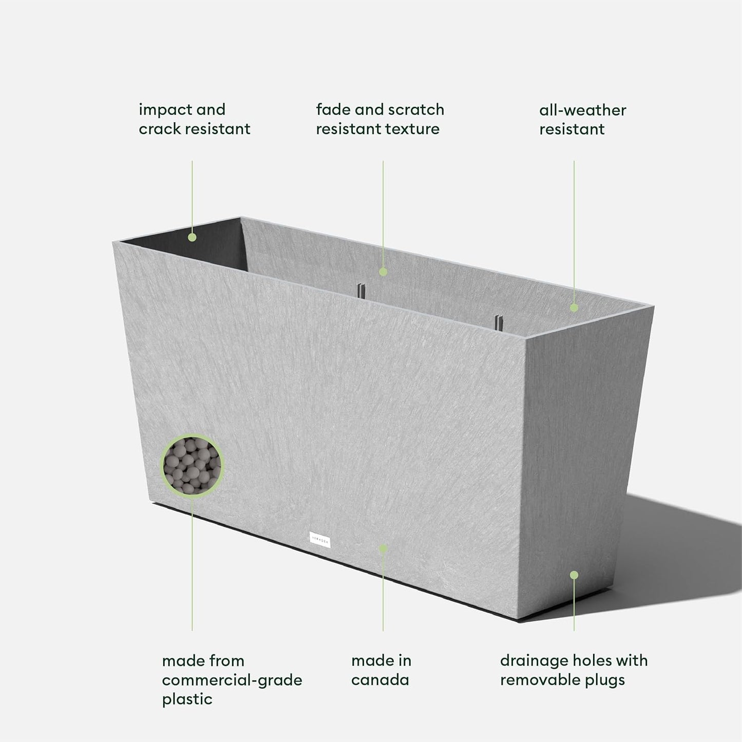 Veradek Midori Long Trough Planter (Light Grey, 39 inch - 2 Pack with 2 Saucer Trays)