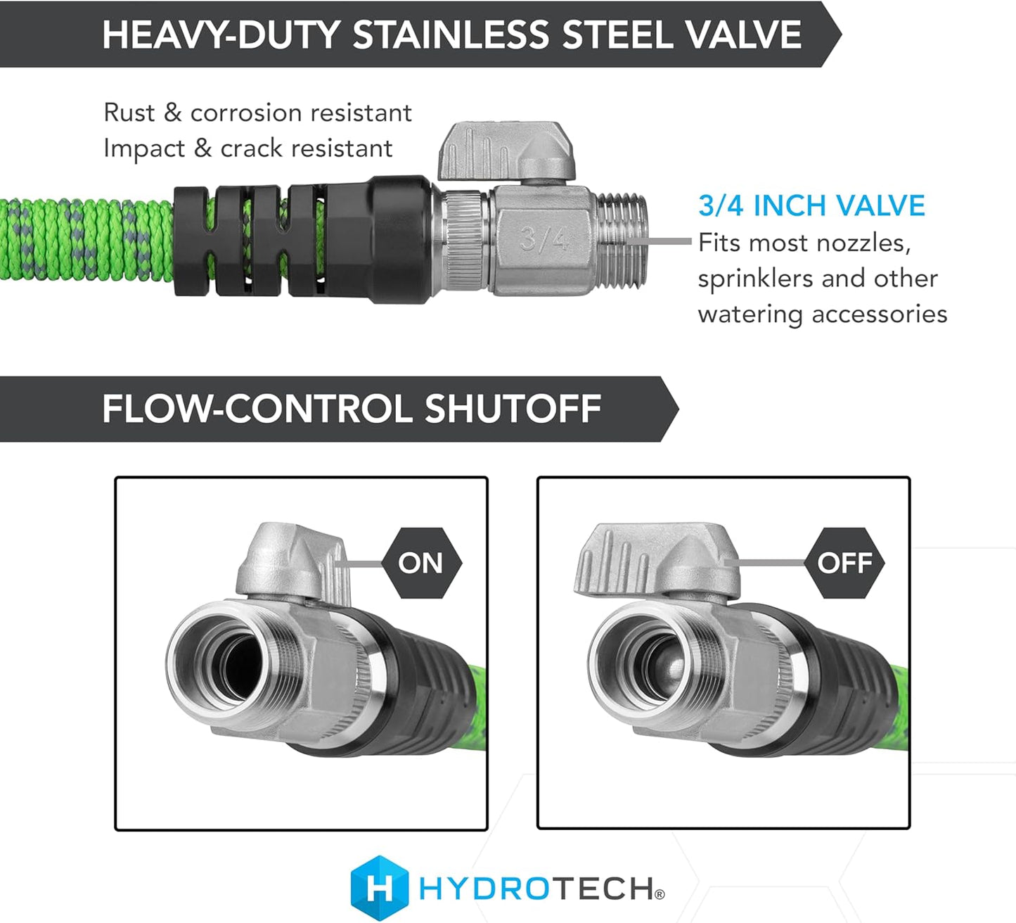 HydroTech 50 ft Expandable Garden Hose - Pro Series, 2x Max Flow, 3/4" No-Kink Flexibility, Lightweight Hose for Lawn, Garden, Car Washing, Deck and Patio Cleaning