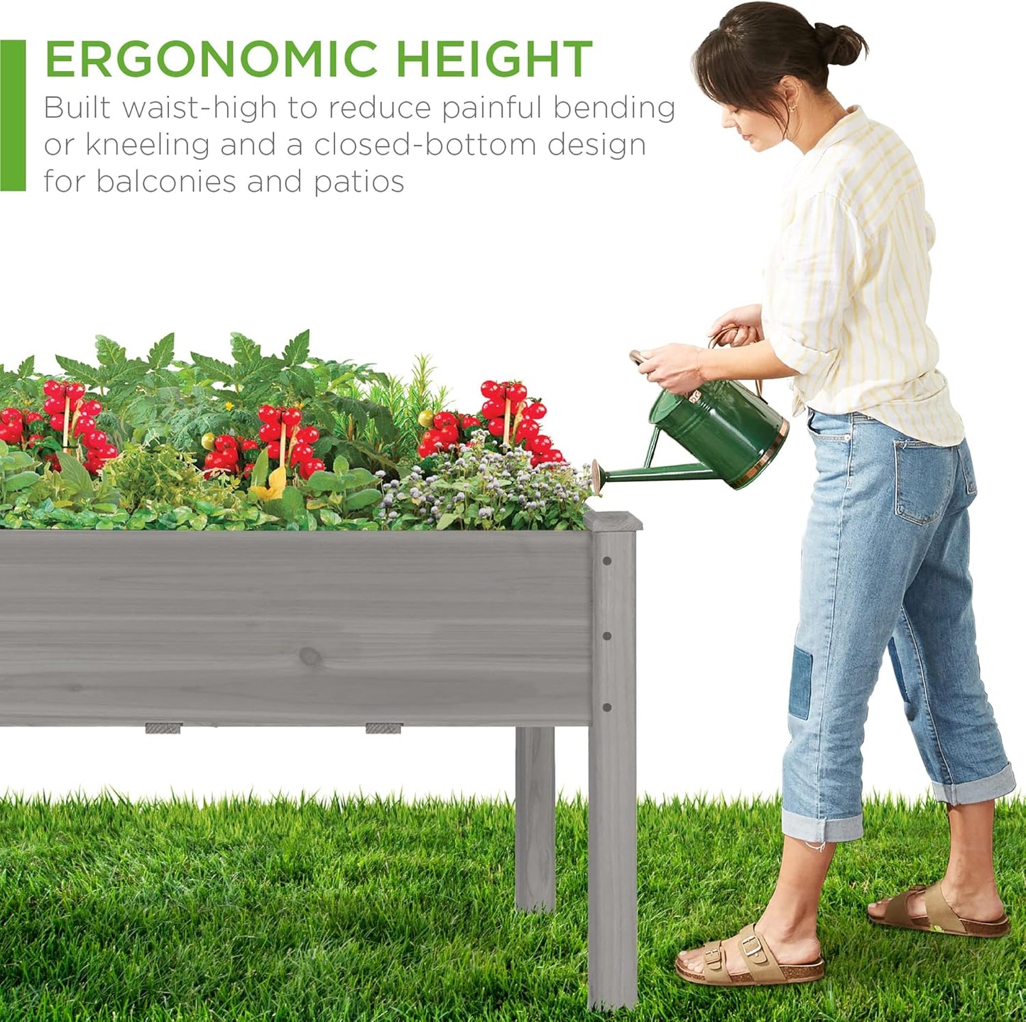 Best Choice Products 34x18x30in Raised Garden Bed, Elevated Wood Planter Box Stand for Kids, Backyard, Patio, Balcony w/Bed Liner, 150lb Capacity - Gray