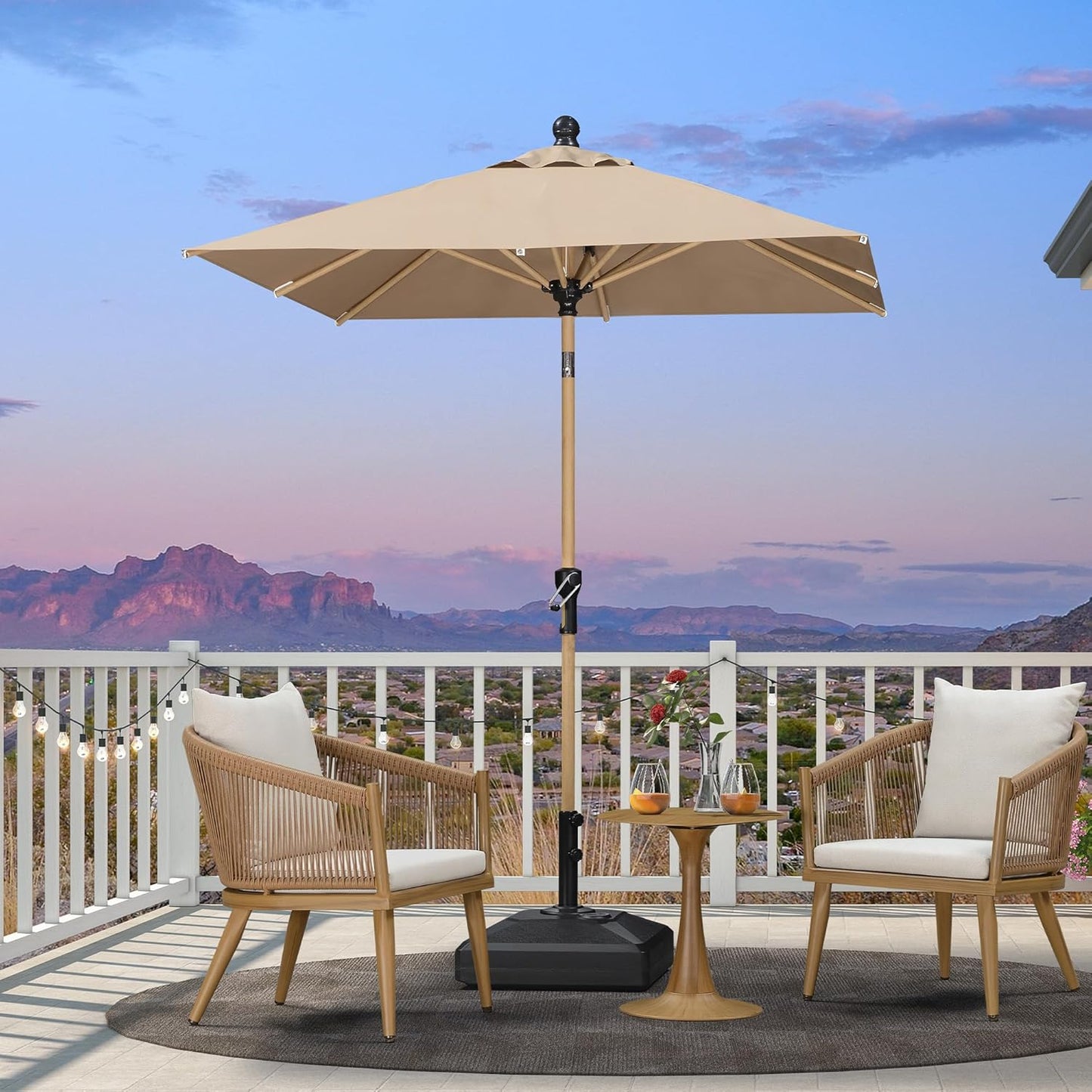 PURPLE LEAF 6' x 6' Market Umbrella Outdoor Table Umbrella Aluminum Patio Umbrella with Push Button Tilt & 8 Sturdy Ribs and Crank Outdoor Umbrellas for Deck Backyard Beach, Taupe