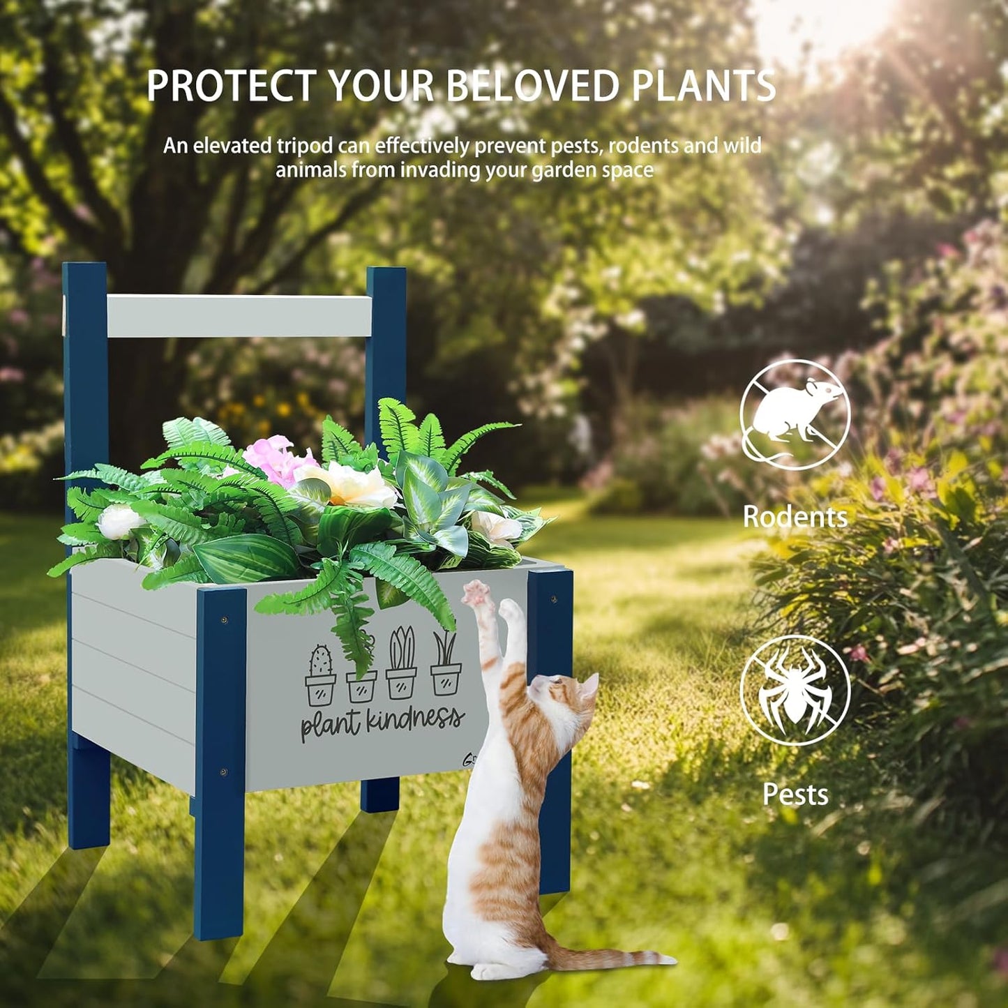 Raised Garden Bed with Trellis Elevated Planter Box with Legs, Drainage Holes for Outdoor Garden, Patio, Natural Wood 17.7”L x 16.1”W x27.6”H (Blue)