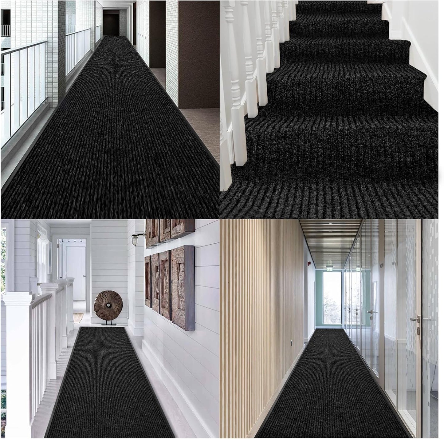 Rubber Door Mat About W3' ×L16' Heavy Duty Large Outdoor Indoor Mat Durable Entrance Doormat Waterproof Rubber Back Rugs for Home Entryway Patio Porch Office Business Areas (Black)