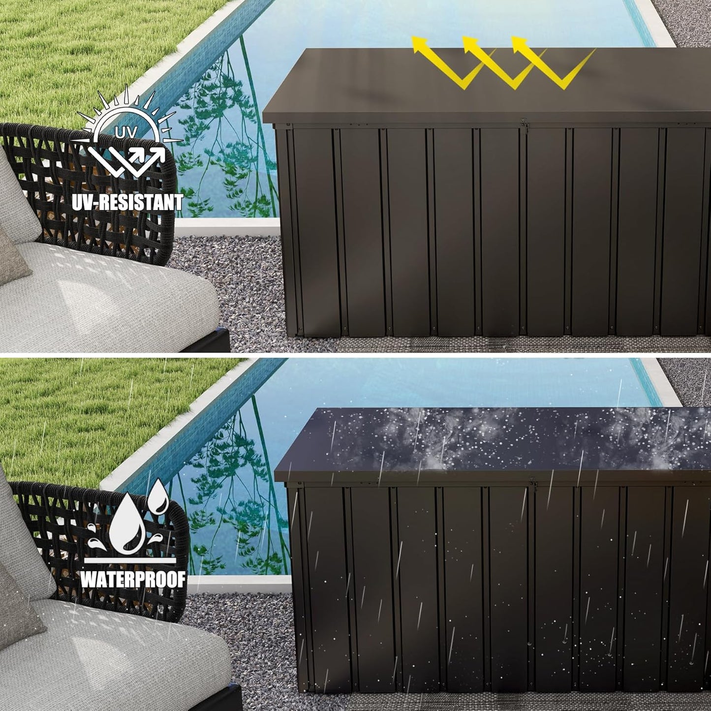 Domi Outdoor Storage Deck Box 120 Gallon, Waterproof Lockable Steel Outdoor Storage Container for Outside Cushions, Garden Tools and Pools Equipment, (Brown)