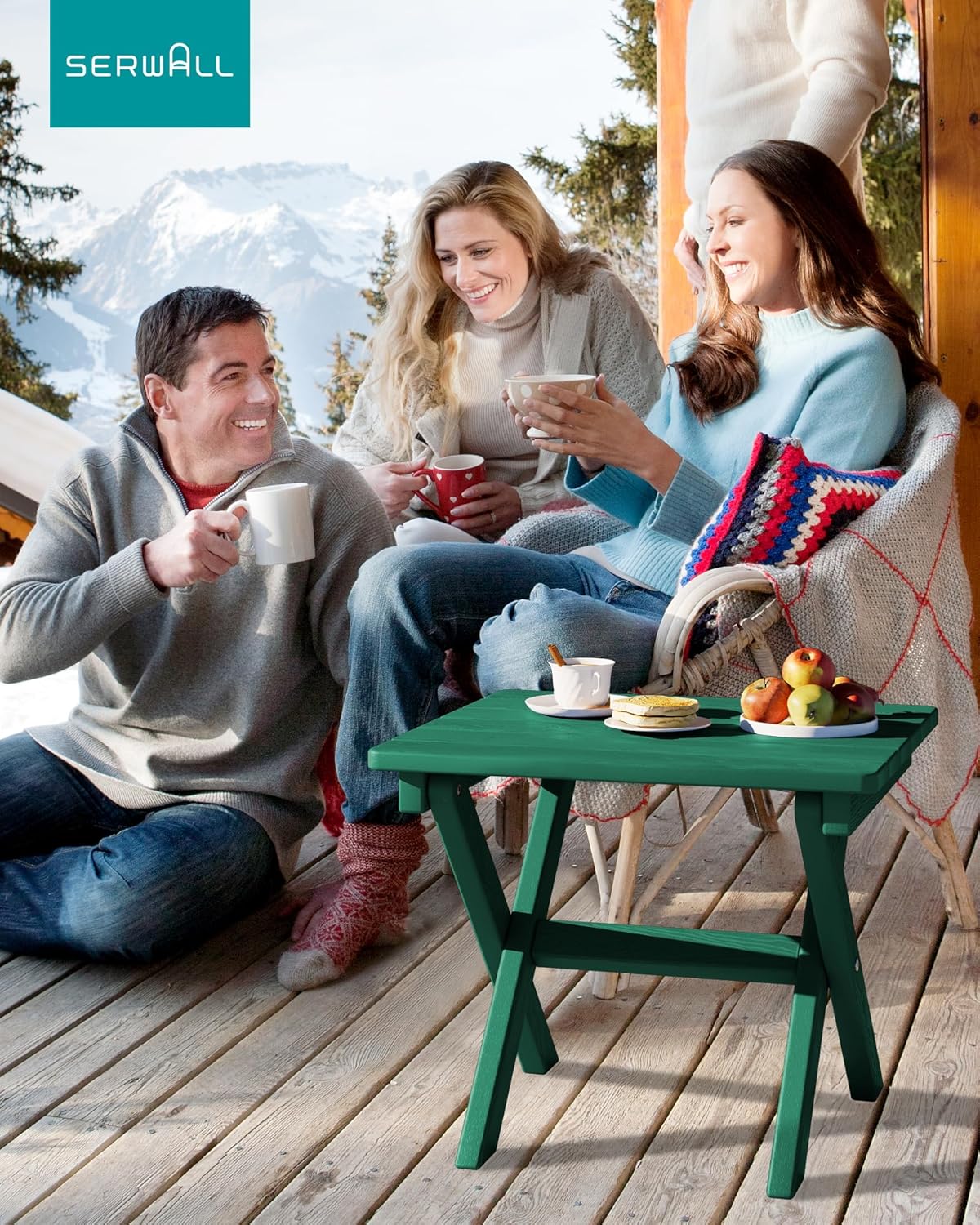 SERWALL Portable Folding Outdoor Side Table - Adirondack Style, HDPE Material, No Assembly Required, Outside End Table for Patio, Porch, Deck, Pool, Green