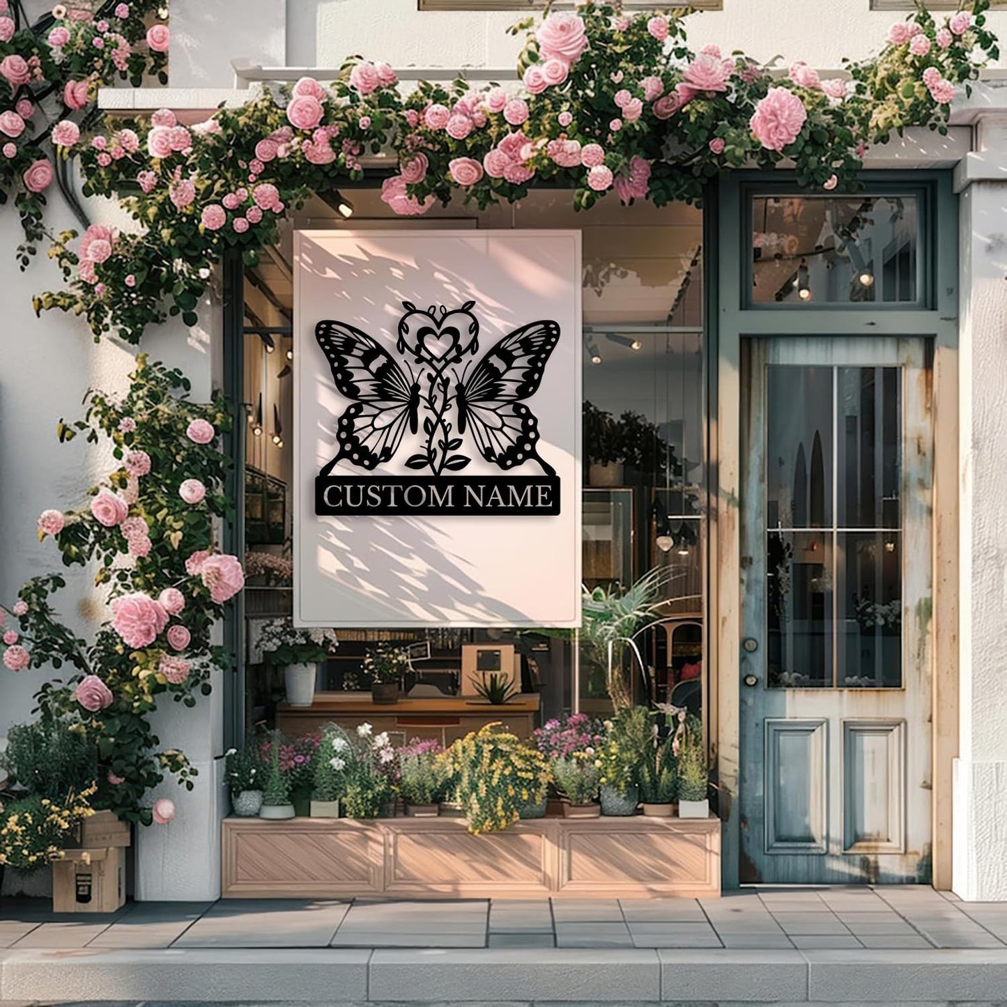 Custom Butterfly Metal Sign,Personalized Butterfly House Number Signs,Personalized Gardener Name Sign,Garden Patio Wall Decor (Style-6)