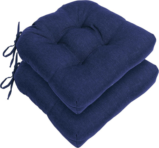 RACE LEAF Outdoor Seat Cushions Set of 2, 17" x 17" Square Patio Cushions, Plump Filling Tufted Water-Resistant Olefin Chair Seat Cushion with Ties for Non-Slip Support, Navy