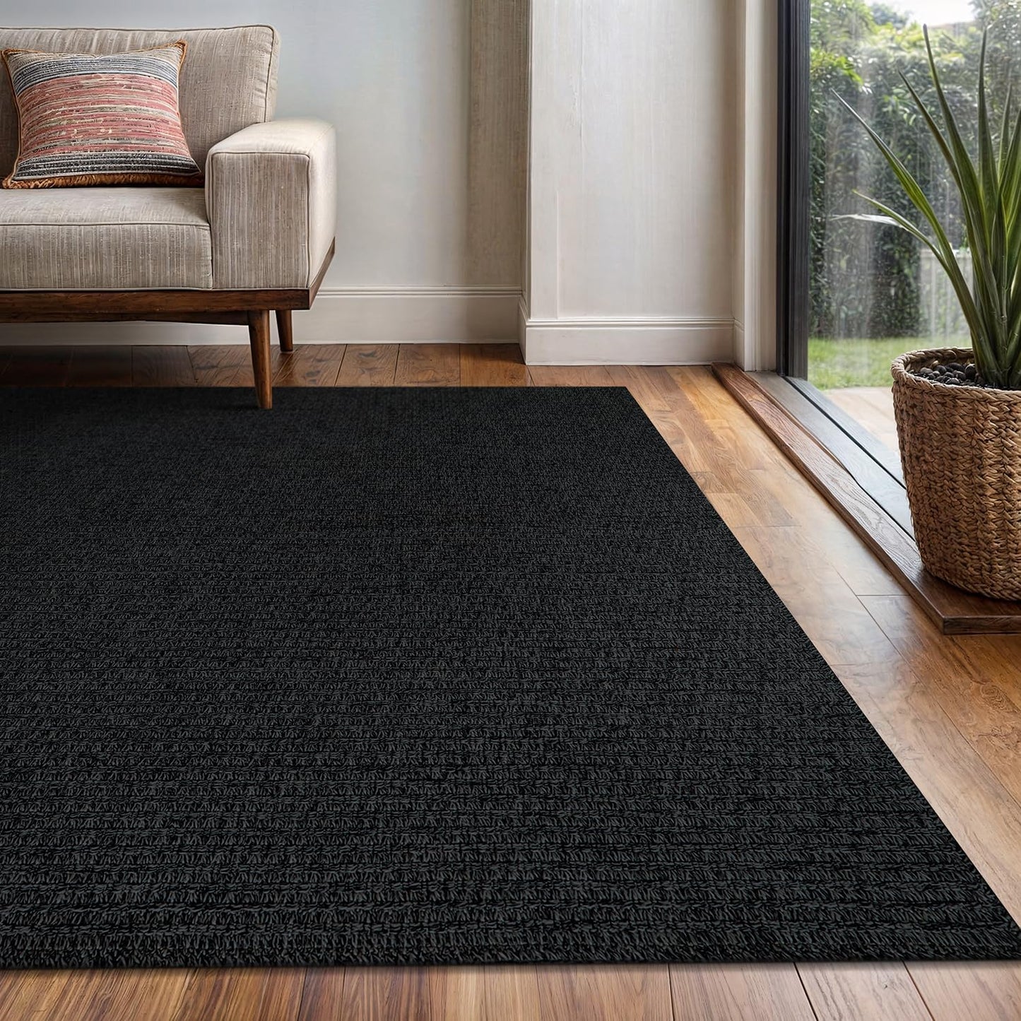 Easy Jute Rug 8x10 Indoor Outdoor Natural Rugs Solid Fiber Rug Woven Area Rug Boho Easy Clean Inside Carpet for Living Room Bedroom Dining Room Hallway or Outdoor Patio Porch (8 X 10 Dark Grey)