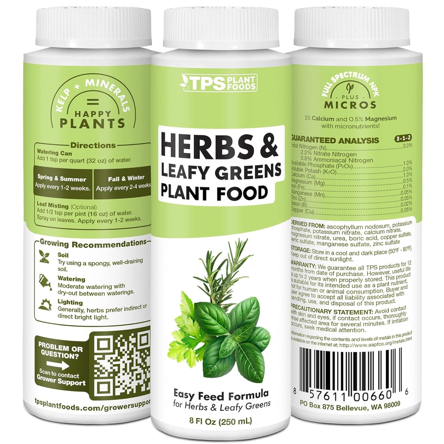 TPS NUTRIENTS Herb Plant Food for All Edible Herbs, Leafy Greens and Veggies, Liquid Houseplant Fertilizer, 32 oz (1 Quart)