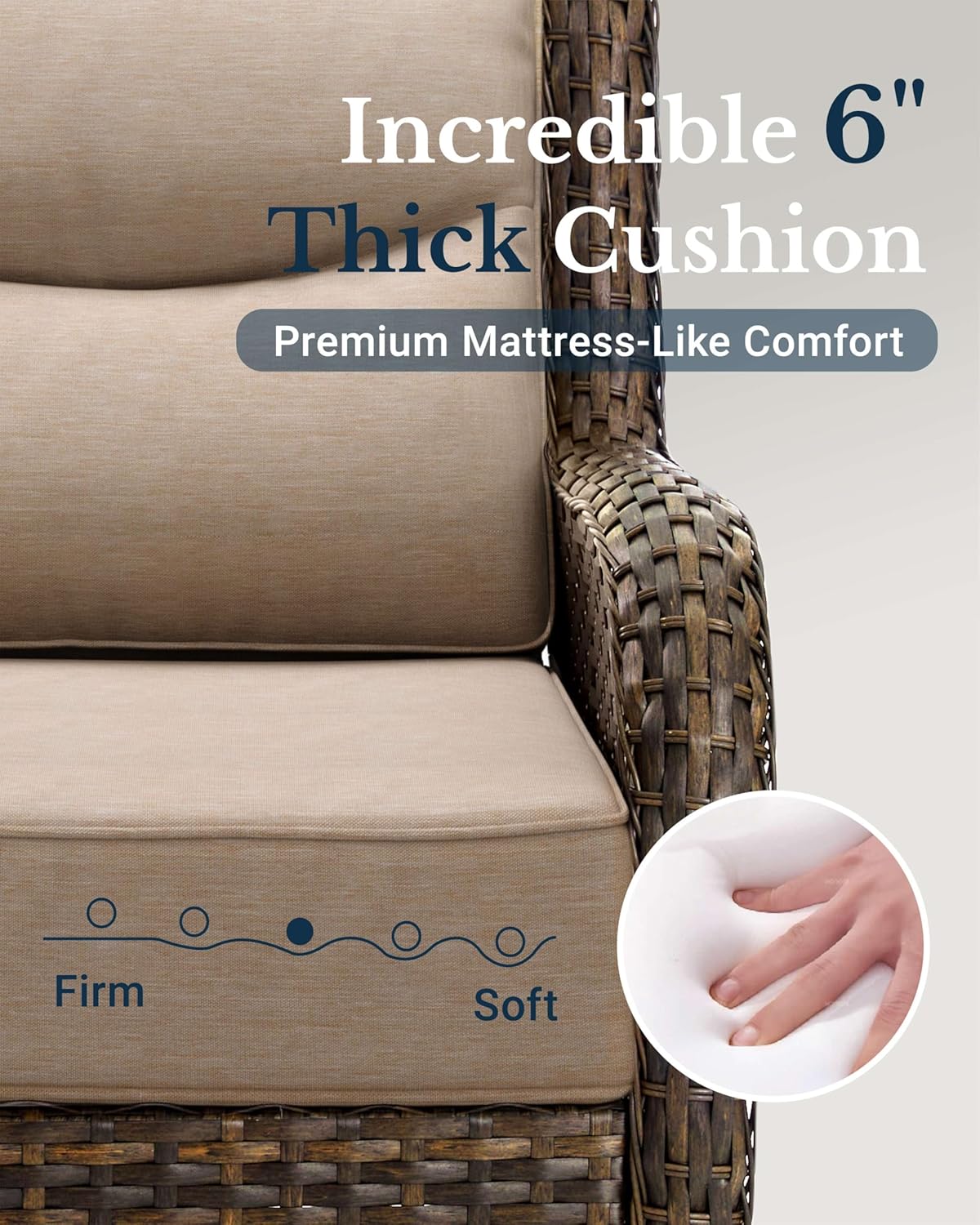 HILLGA Luxury Patio Furniture Set with 6-Inch Thick Cushions, High Back Outdoor Swivel Rocker Chairs and Patio Couch, 13-Piece All Weather Conversation Set for Porch Deck Pool Yard, Beige (V3)