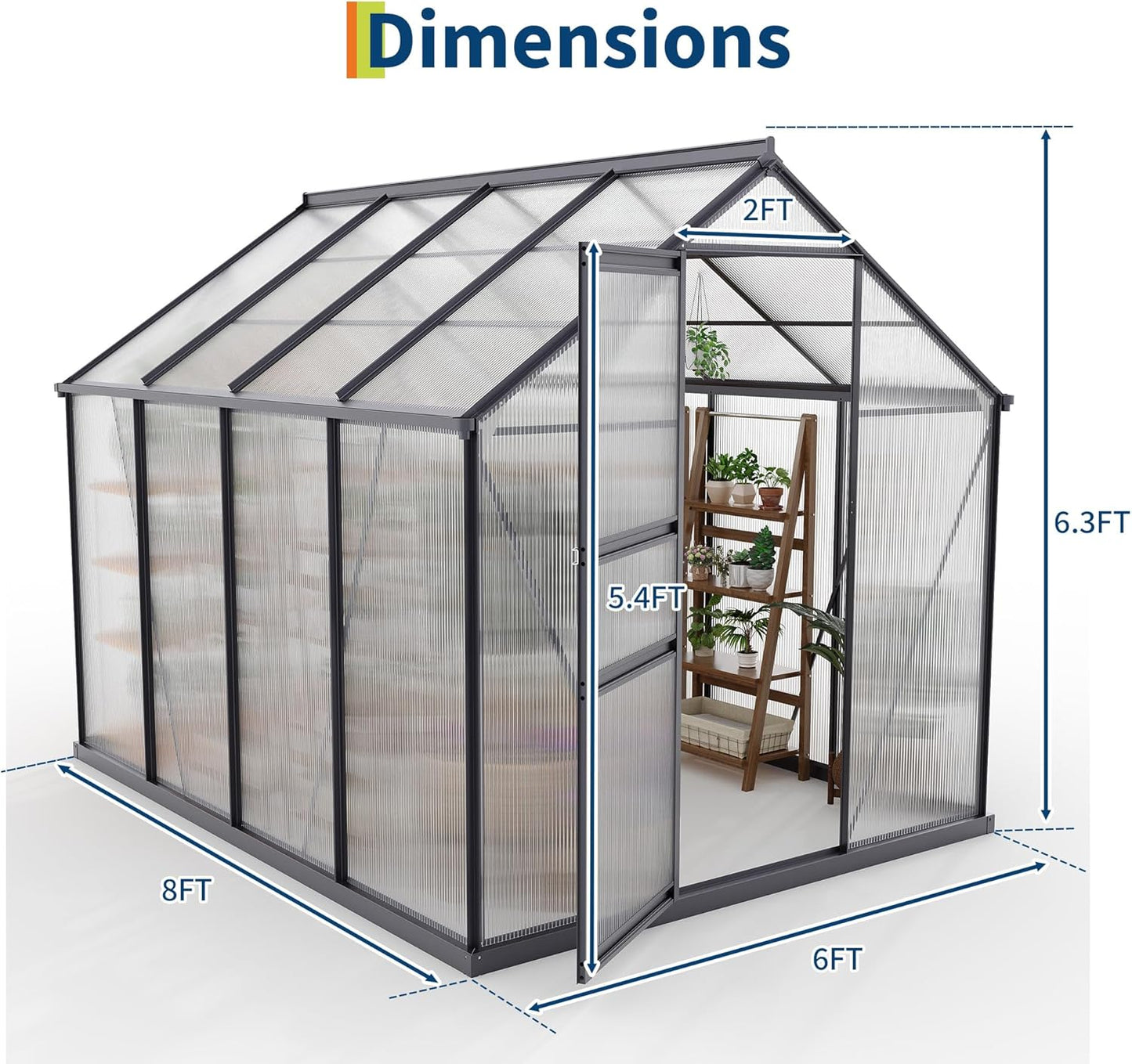 6×8FT Polycarbonate Greenhouse for Outdoors, Large Walk in Green House Kit and Winter Garden Planting, Enhanced Aluminum Green Houses for Outside to Protect Vegetables or Plants
