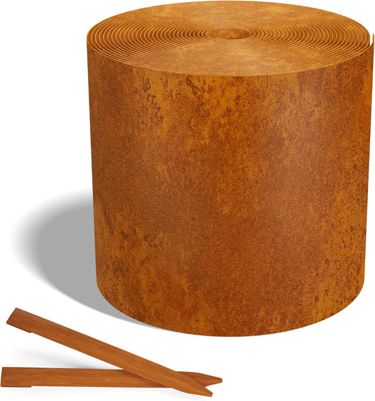Worth Galvanized Steel Landscape Edging 6" x50' Metal Garden Edging Roll Flexible Bender Border with 16Pcs Stakes for Lawn, Flower Bed Edges, Rust-Like Color