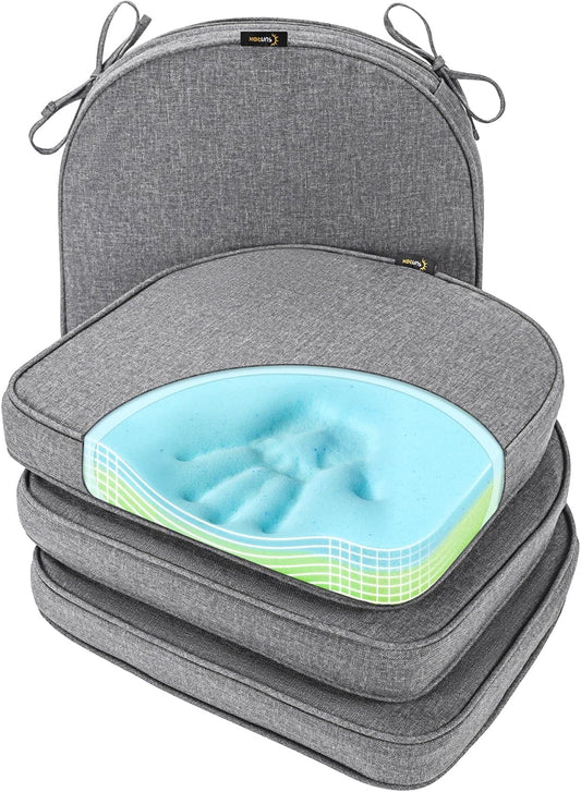 SUNROX Gel Memory Foam Chair Cushions, FadeShield Water-, Stain-Resistant Durable Reversible Seat Cushion Pads with Ties for Indoor/Outdoor Kitchen Dining Office, 19"x19", Set of 4, Heather Charcoal